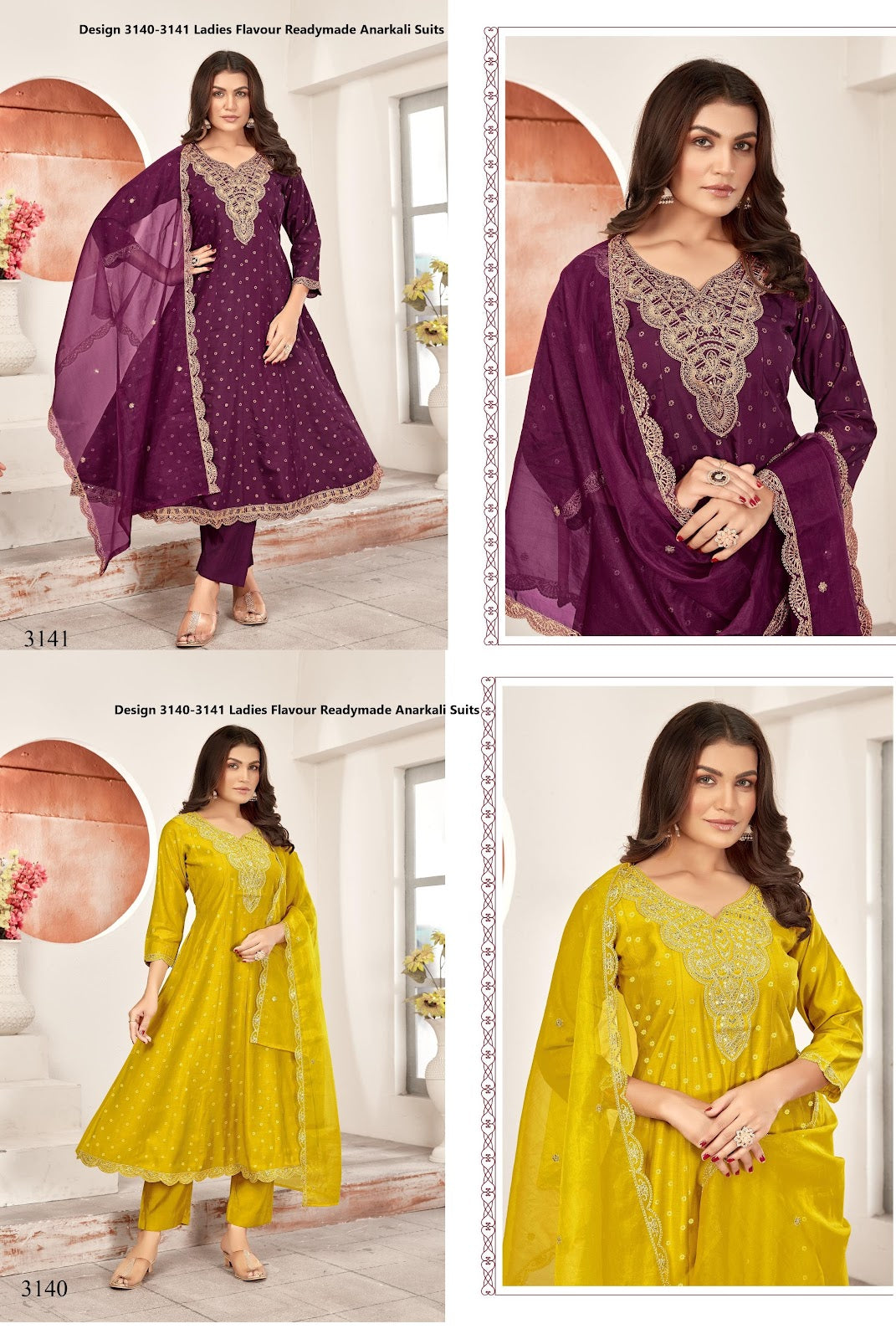 Design 3140 3141 Ladies Flavour Roman Silk Readymade Anarkali Suits Supplier Ahmedabad