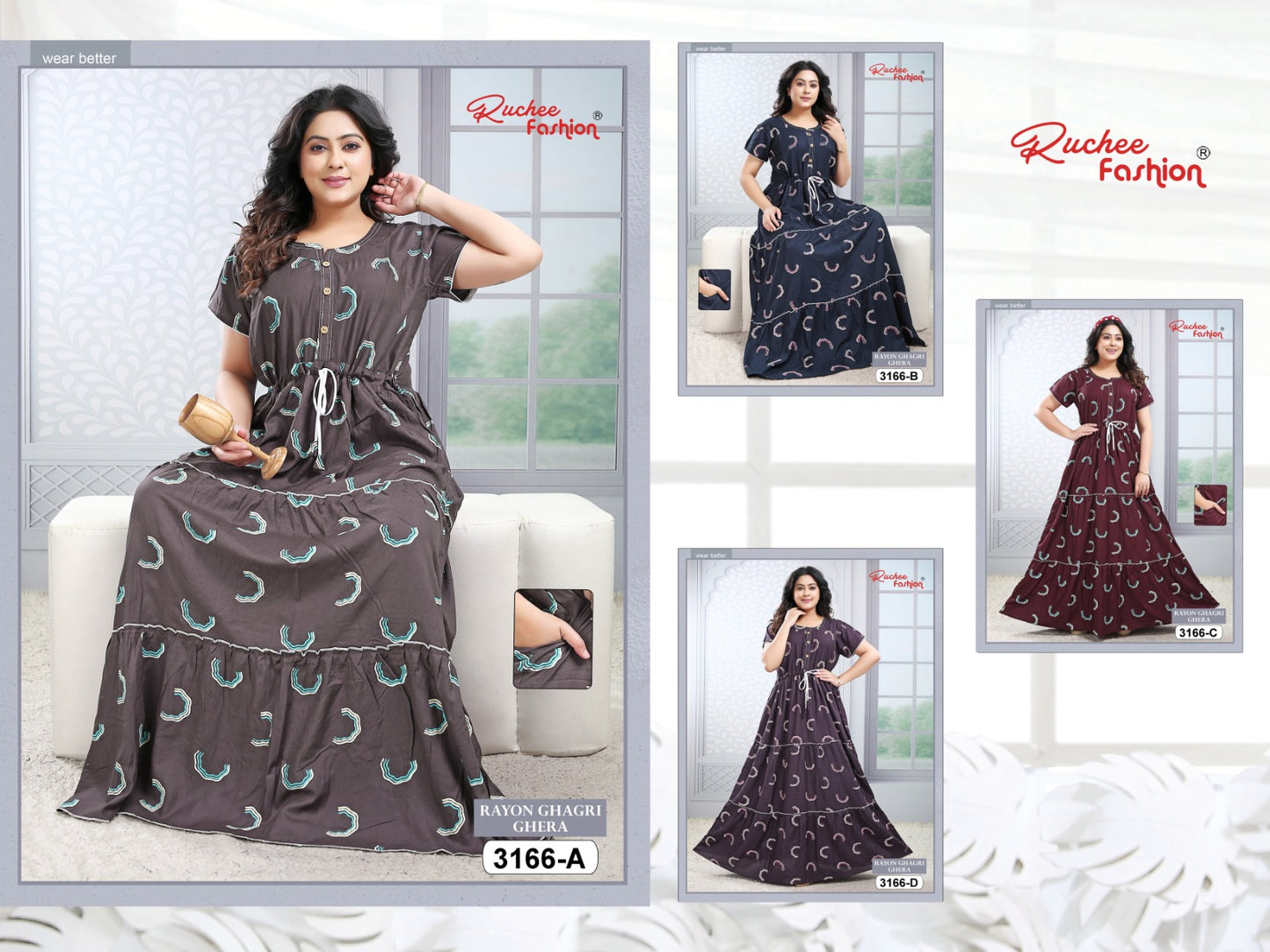 Design 3163 To 3167 Ruchee Fashion Rayon Night Gowns Exporter India