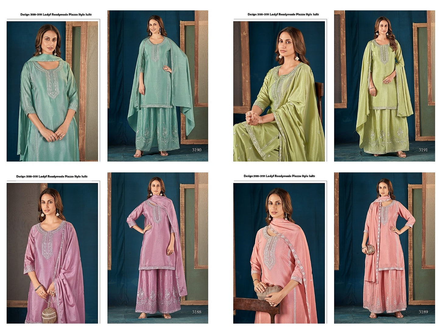Design 3188-3191 Ladyf Chinon Readymade Plazzo Style Suits Supplier India