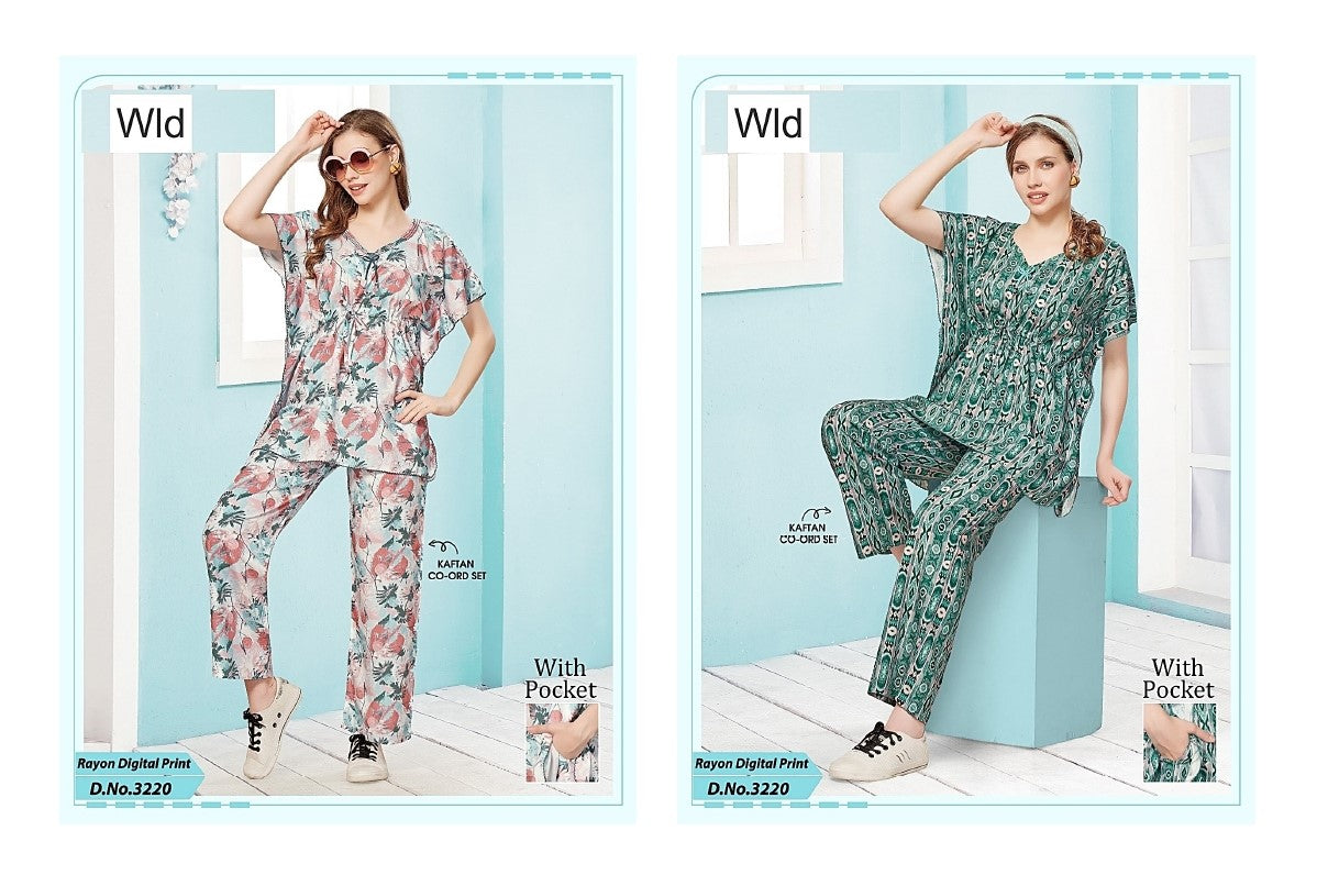 Design 3220 Kaftan Wld Rayon Co Ord Set Wholesaler Gujarat