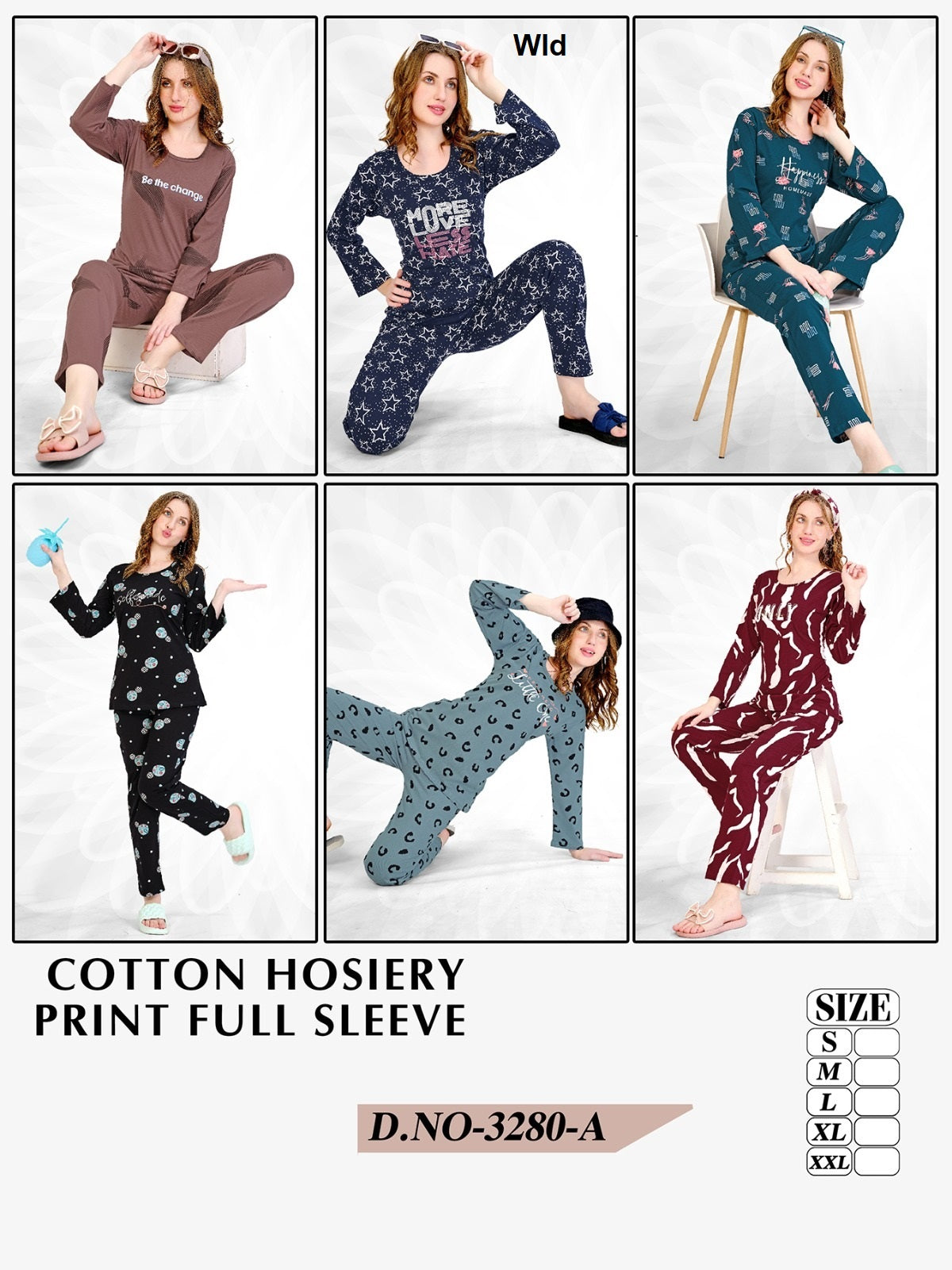 Design 3280 Wld Cotton Full Sleeve Night Suits Exporter Gujarat