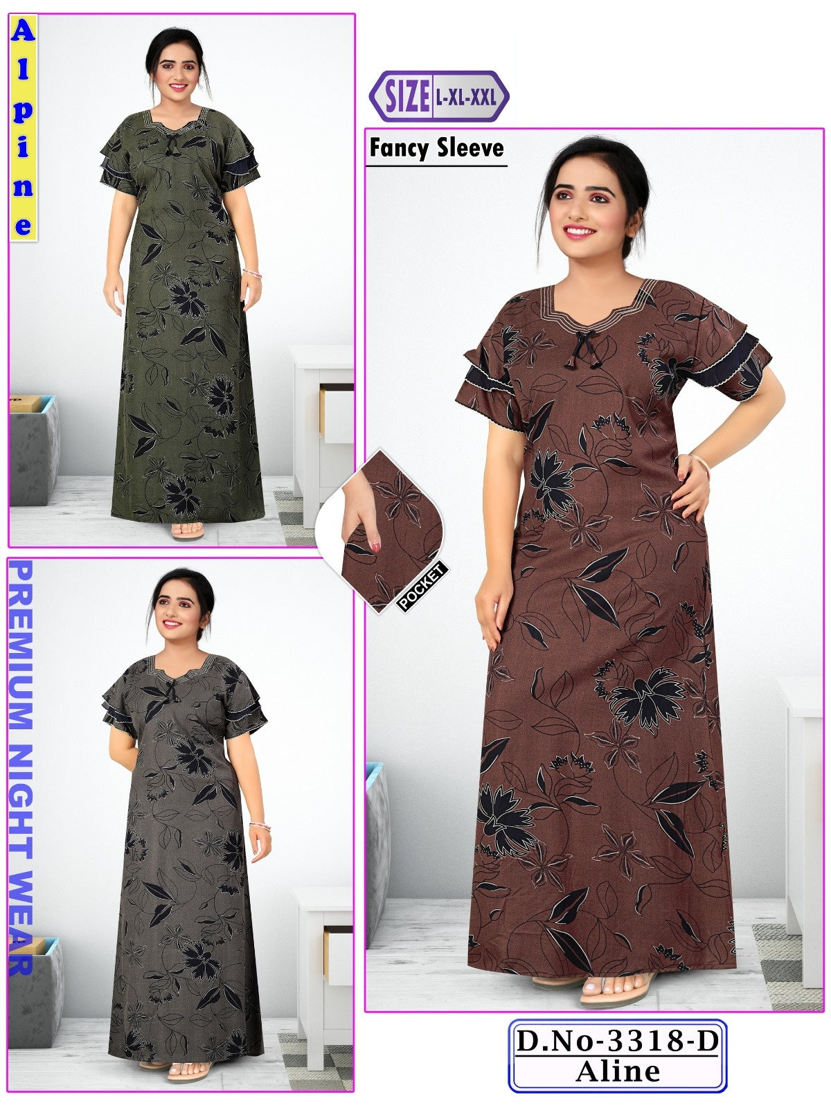 Design 3318 Wld Alpine Night Gowns Manufacturer India