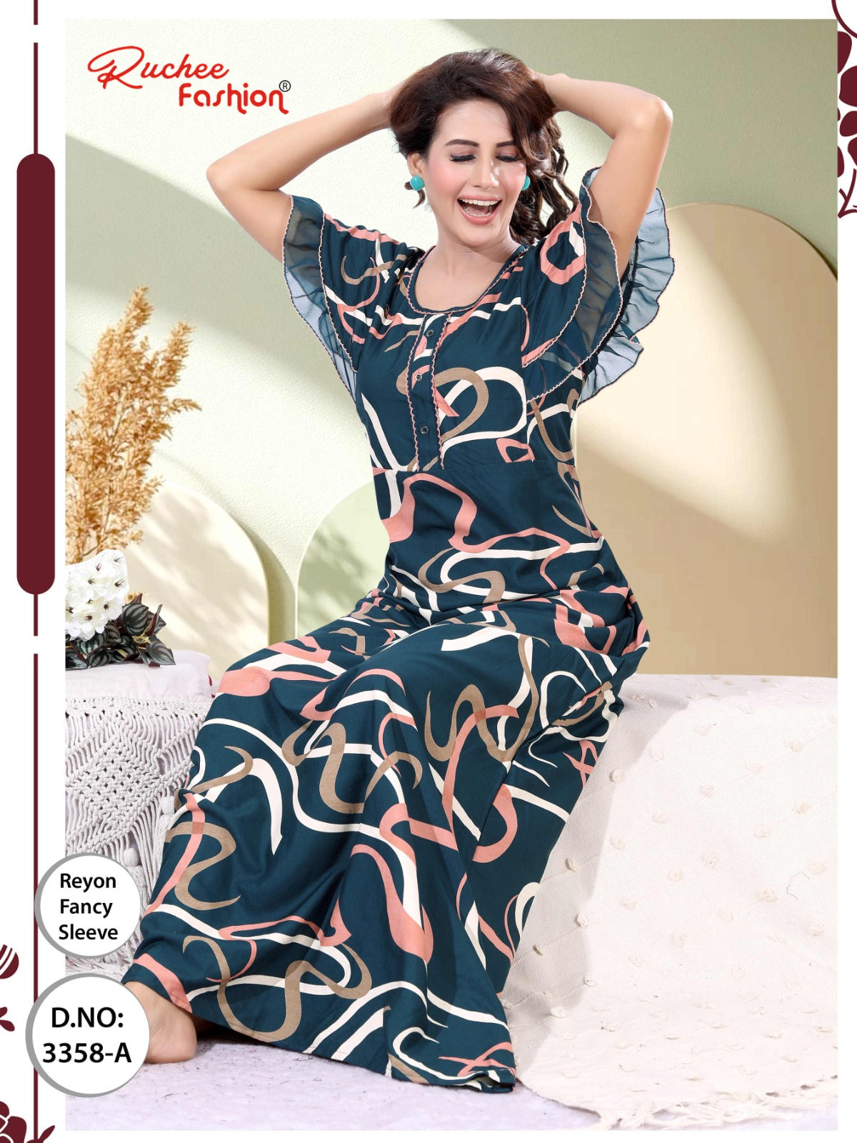 Design 3357-3360 Ruchee Fashion Reyon Night Gowns Supplier Ahmedabad