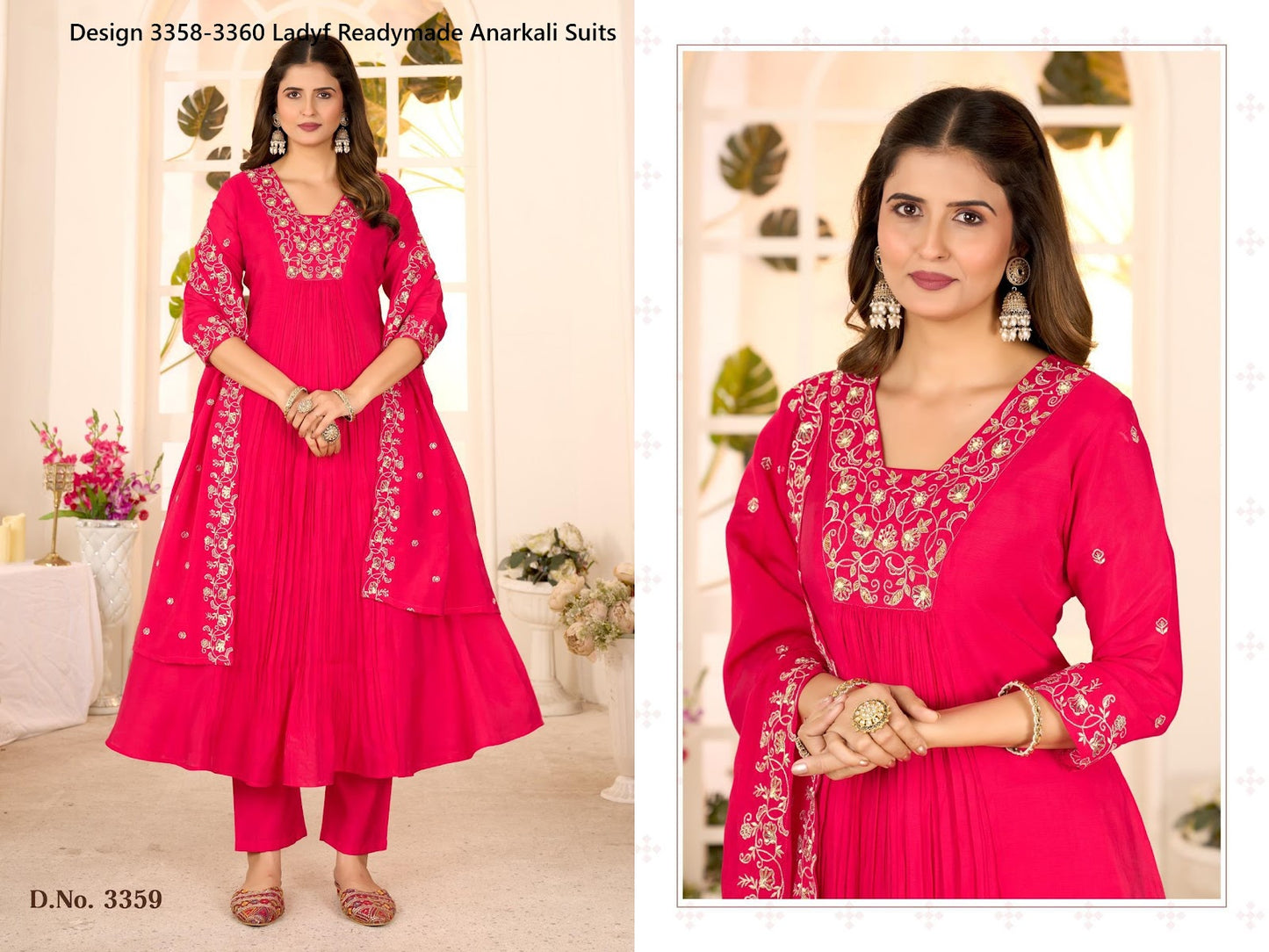 Design 3358-3360 Ladyf Chanderi Readymade Anarkali Suits Manufacturer India