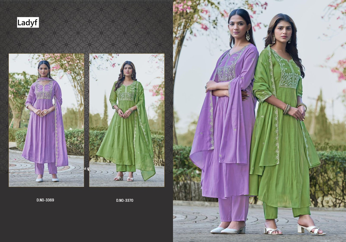 Design 3367 To 3370 Ladyf Mul Chanderi Readymade Anarkali Suits Supplier Ahmedabad