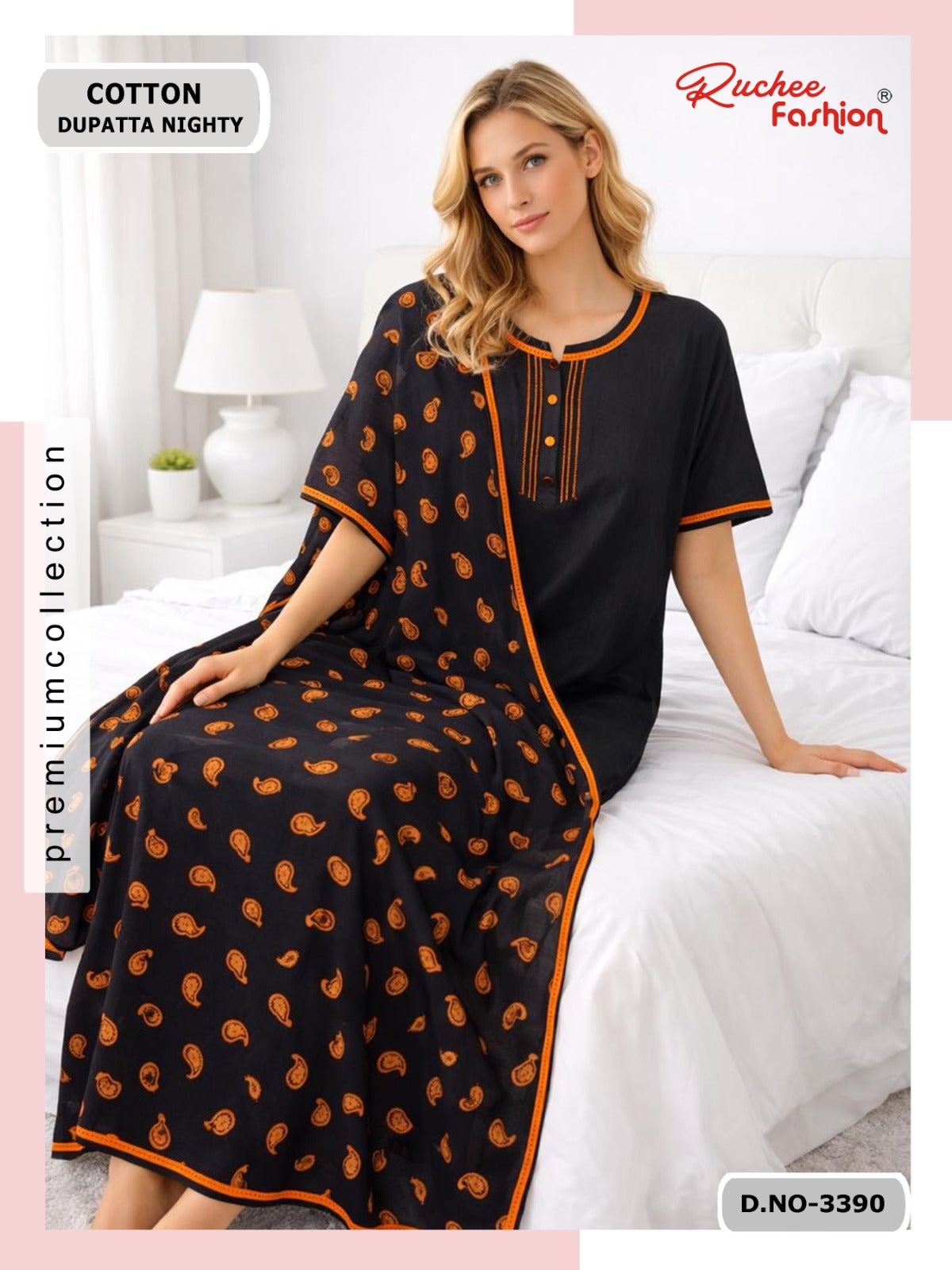 Design 3390-3391 Ruchee Fashion Cotton Night Gowns With Dupatta Exporter India