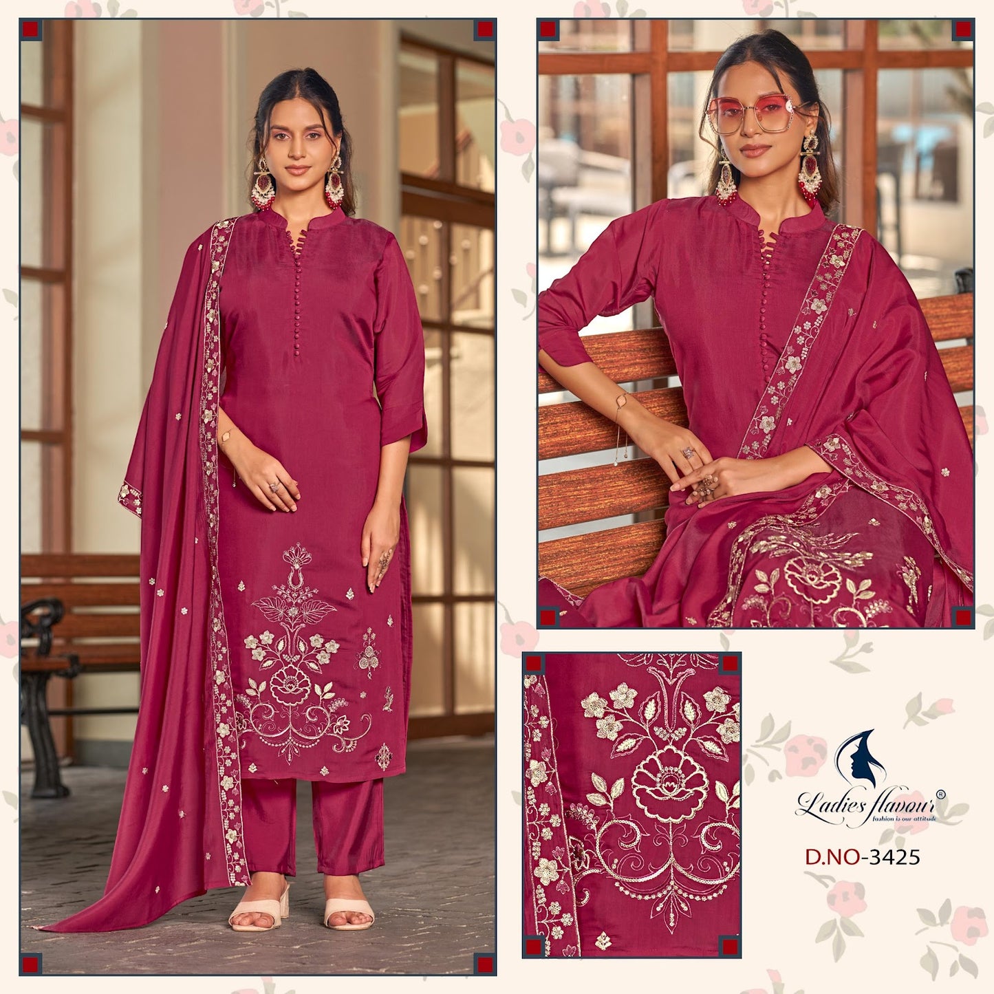 Design 3424 To 3426 Ladyf Chanderi Readymade Pant Style Suits Wholesale