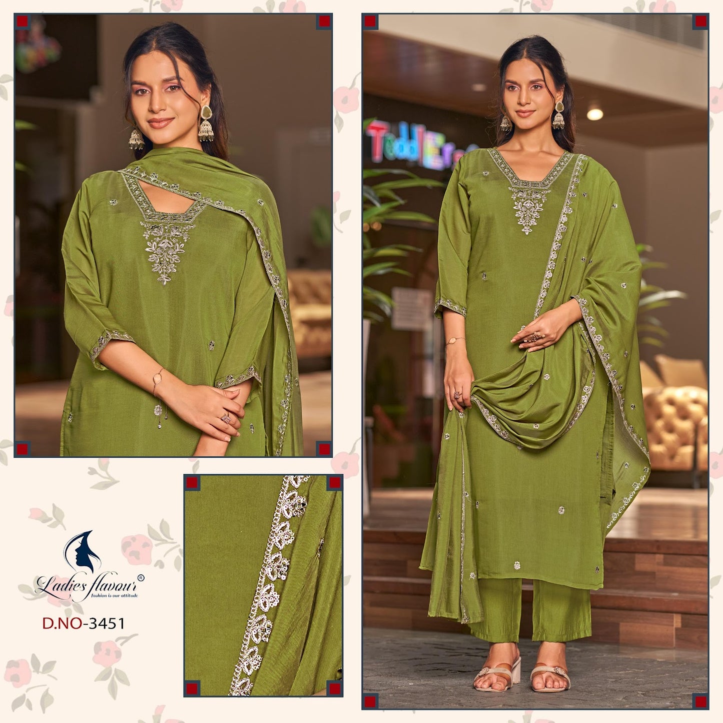 Design 3451 To 3453 Ladyf Chanderi Readymade Pant Style Suits Manufacturer