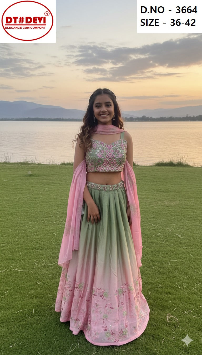 Design 3664 Dt Devi Viscose Chinon Readymade Lehenga Choli Wholesaler India