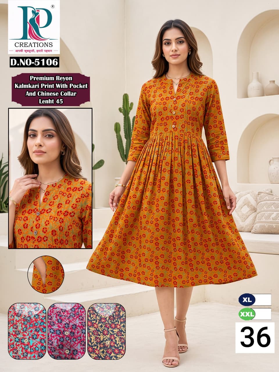 Design 36 Rd Reyon Anarkali Kurtis Exporter
