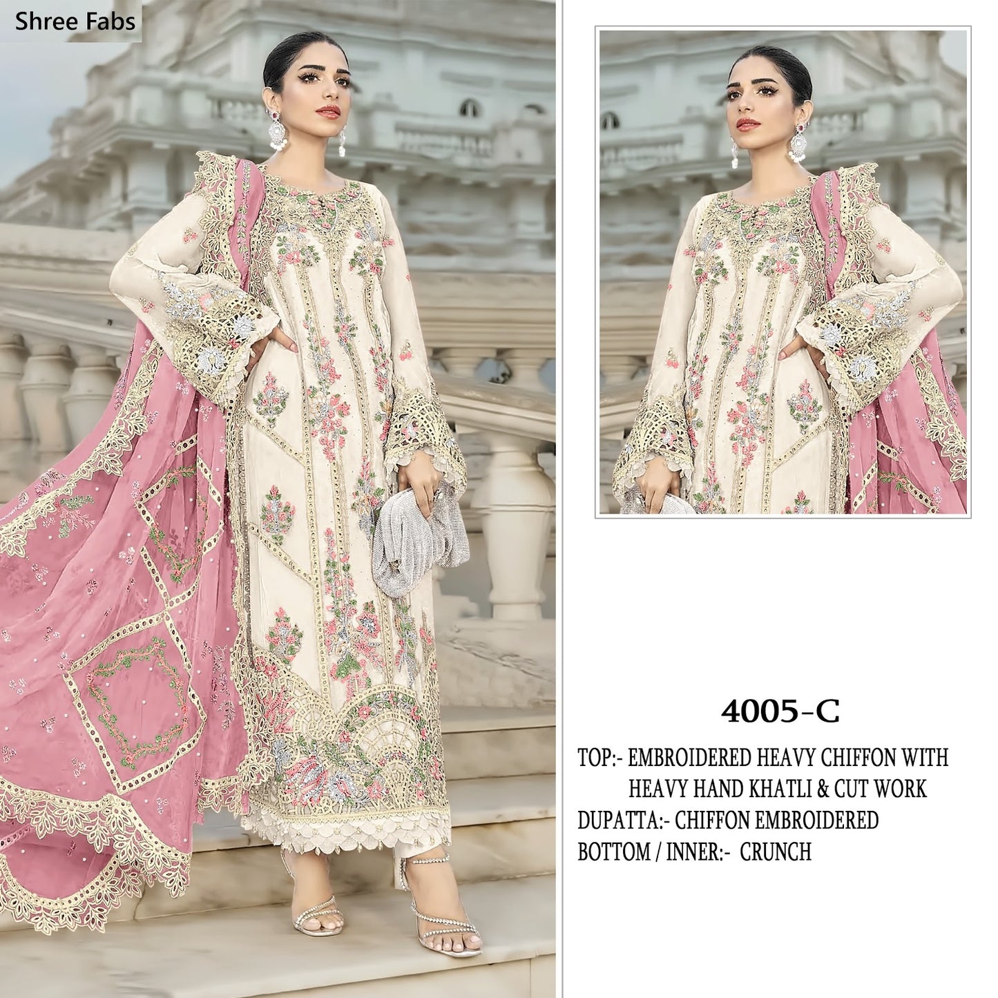 Design 4005 Shree Fabs Chiffon Pakistani Salwar Suits Exporter India