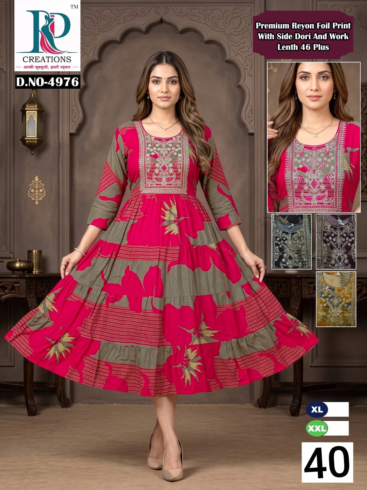Design 40 Rd Reyon Anarkali Kurtis Supplier India