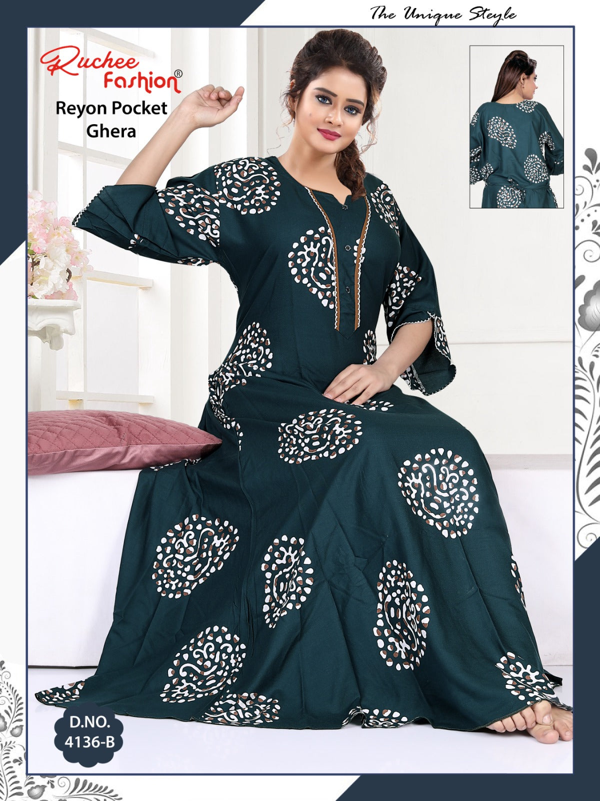 Design 4132 To 4136 Ruchee Fashion Rayon Night Gowns Wholesaler Gujarat