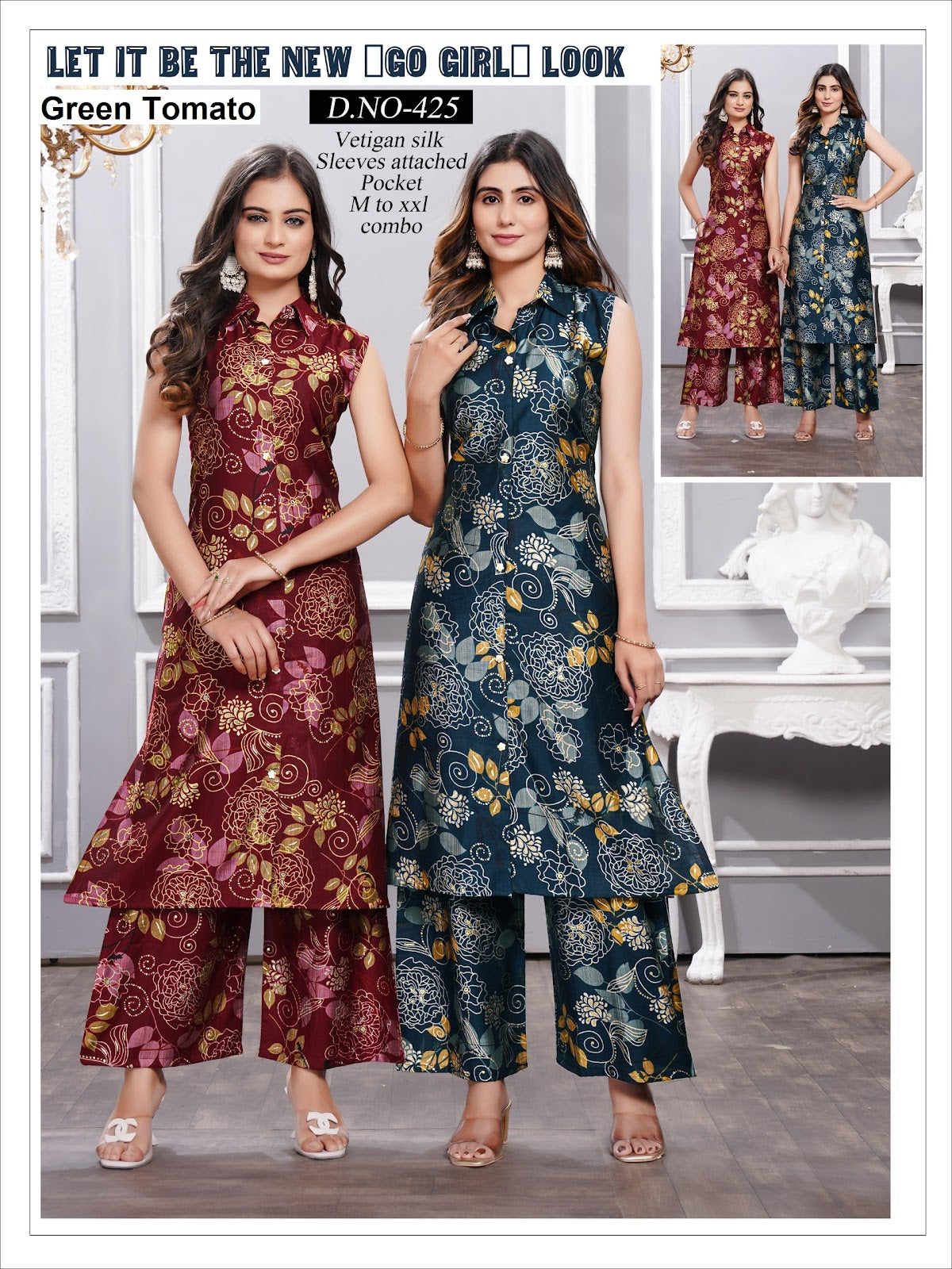 Design 421-425 Green Tomato Vatican Co Ord Set Manufacturer India