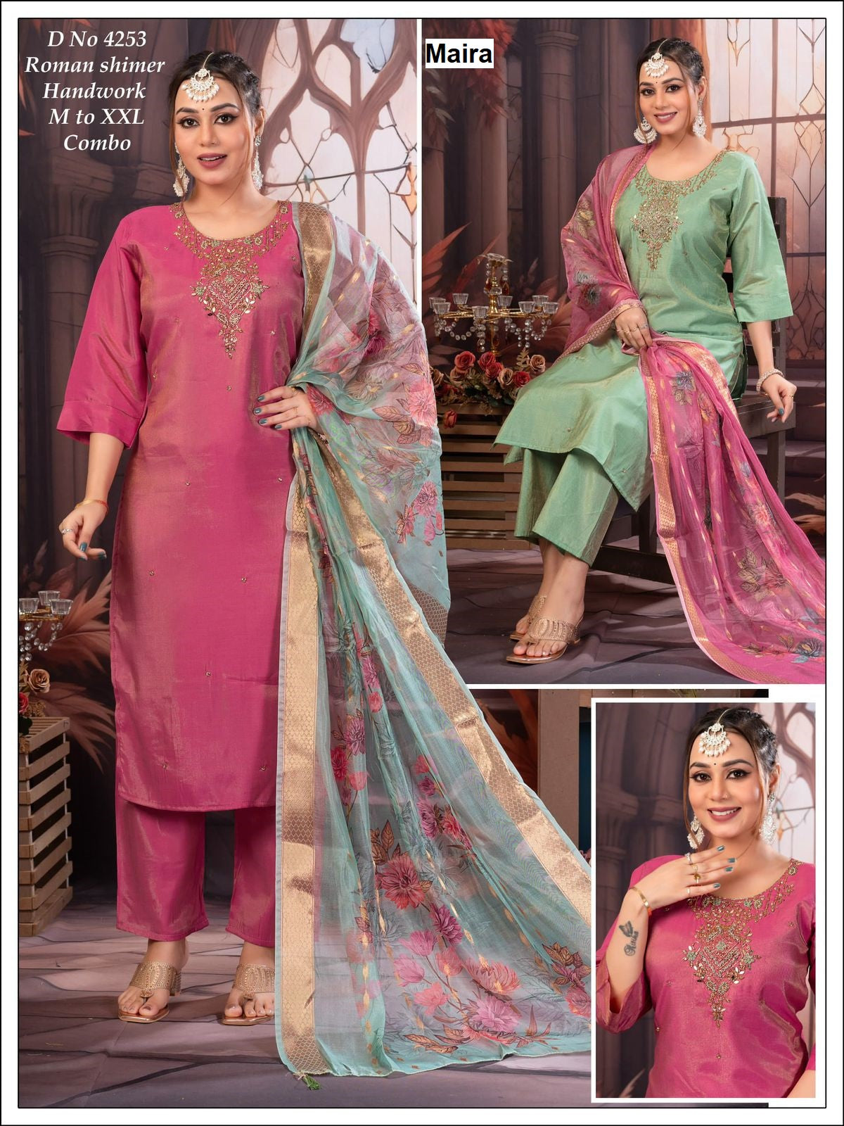 Design 4250-4254 Maira Roman Simmer Readymade Pant Style Suits Wholesale Price