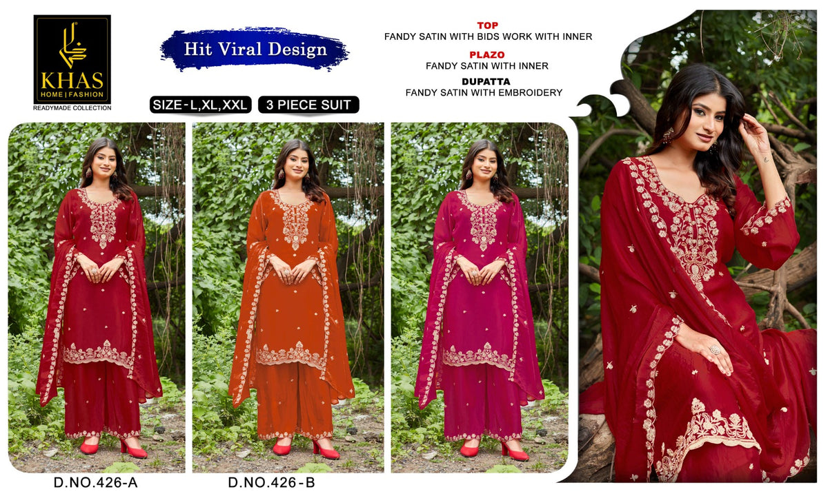 Design 426-429 Khas Fandy Pakistani Readymade Suits Wholesale Price