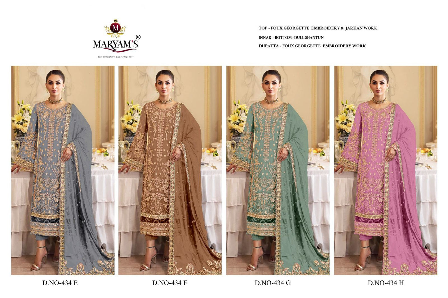 Design 434 Efgh Maryams Fox Georgette Pakistani Salwar Suits Wholesale Rate