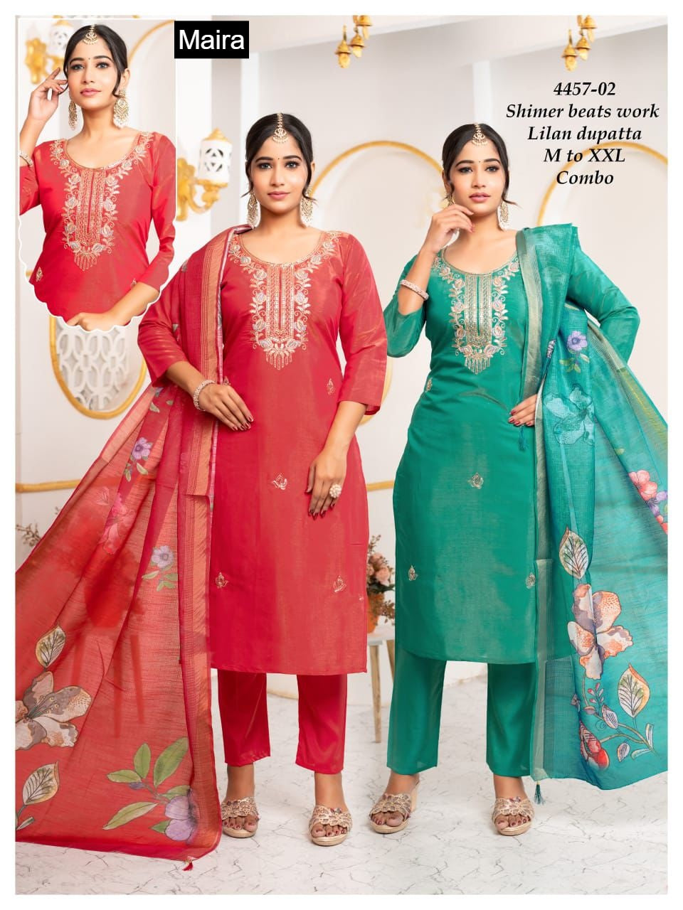 Design 4457-01 To 10 Maira Shimmer Readymade Pant Style Suits Wholesale Price