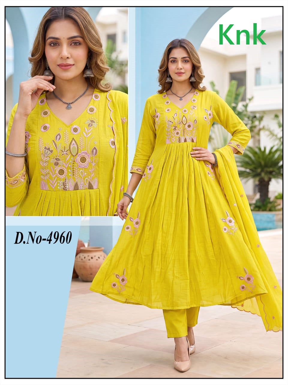 Design 4960 Knk Chanderi Readymade Anarkali Suits Supplier India