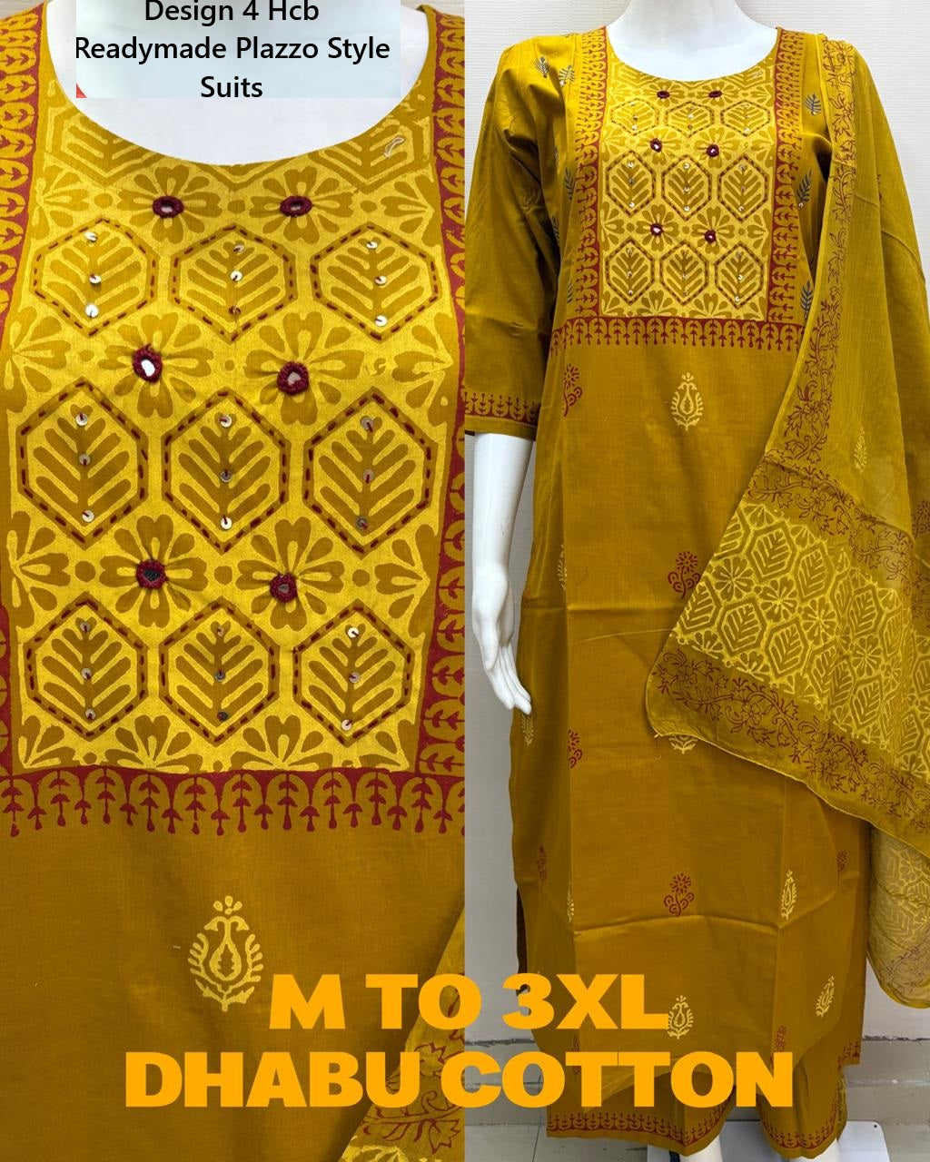 Design 4 Hcb Cotton Readymade Plazzo Style Suits Wholesaler