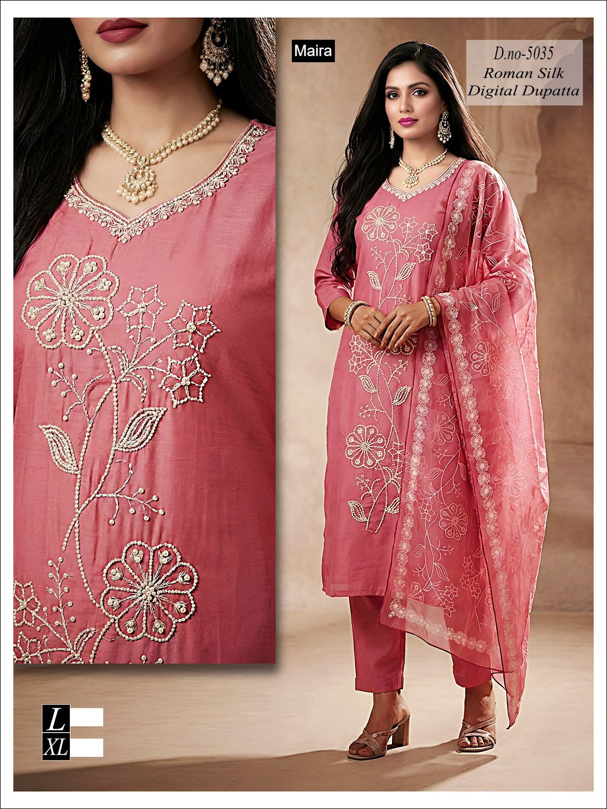 Design 5007-5036 Maira Roman Silk Readymade Pant Style Suits Exporter Ahmedabad