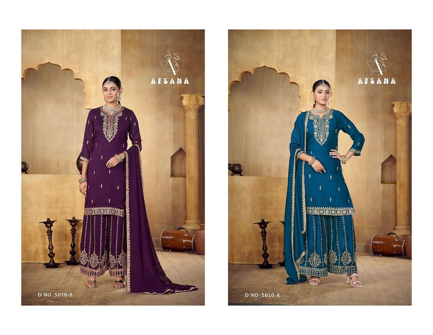 Design 5010 Ab Afsana Silk Readymade Plazzo Style Suits Manufacturer Gujarat