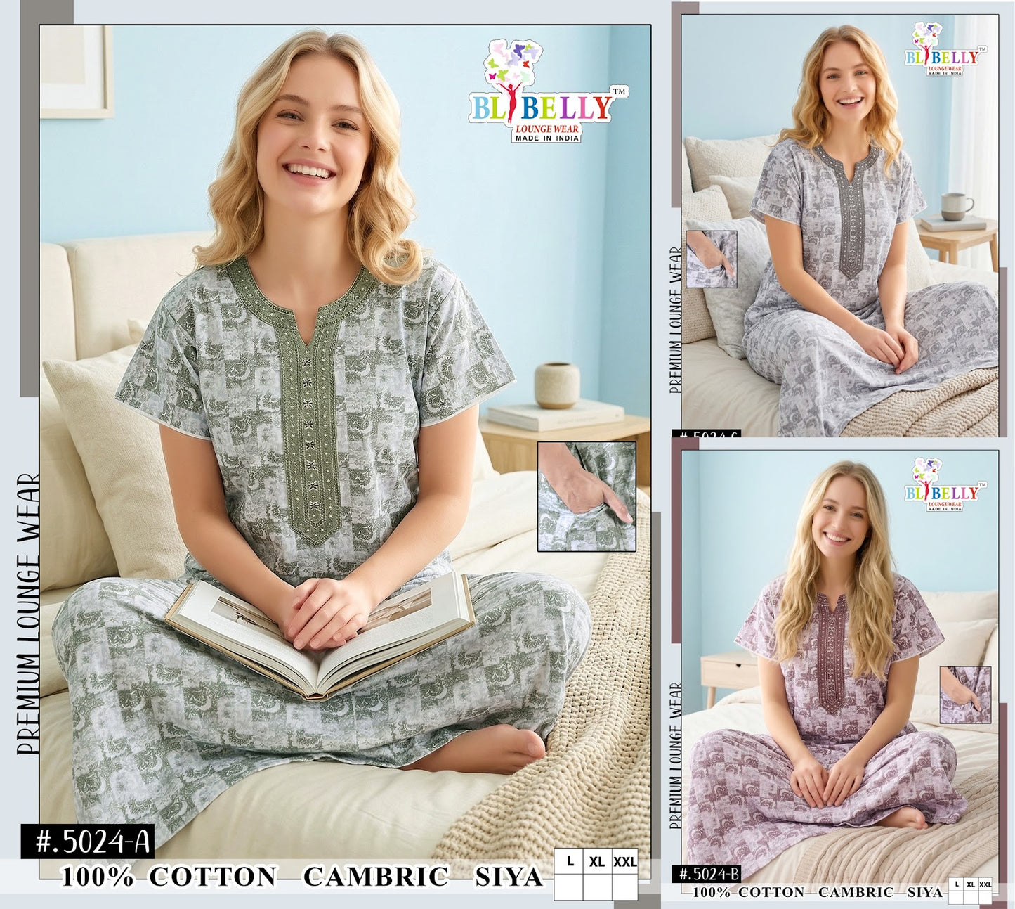 Design 5020-5026 Siya Belly Cambric Cotton Night Gowns Wholesaler India