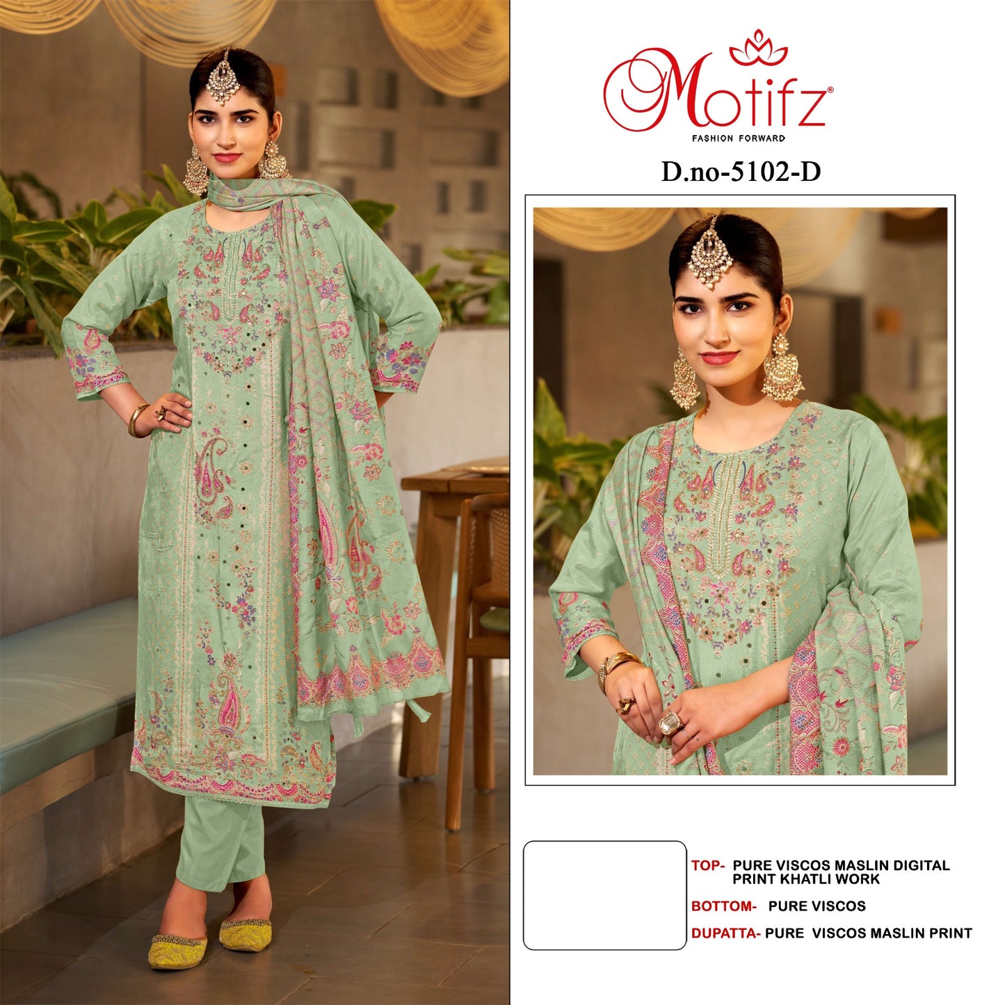 Design 5102 Motifz Viscose Muslin Pakistani Salwar Suits Wholesale Price