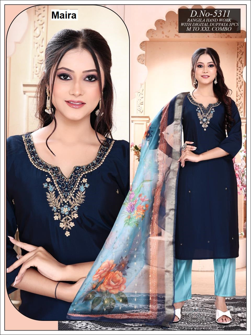 Design 5309-5312 Maira Silk Readymade Pant Style Suits Wholesale