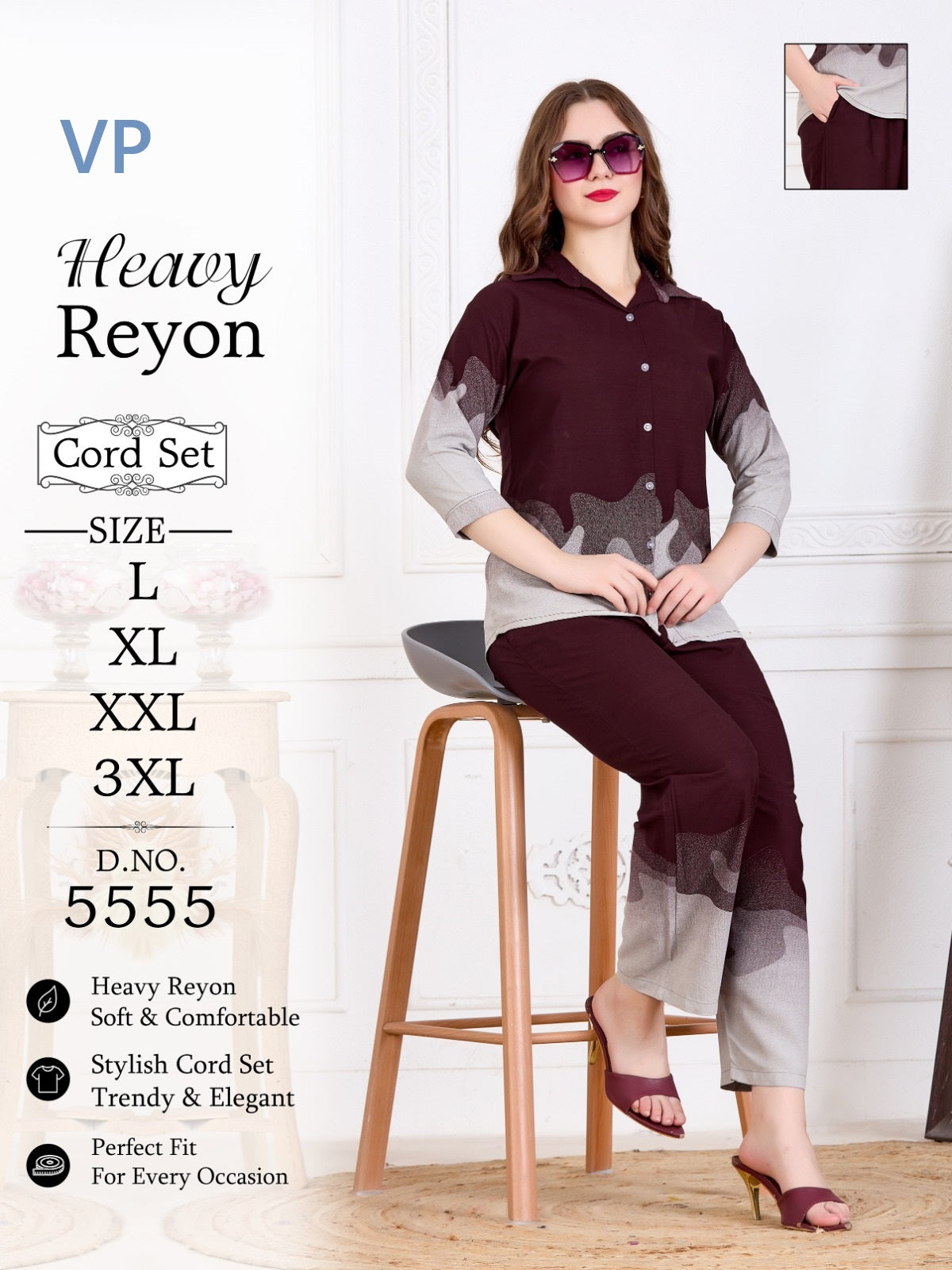 Design 5555 Front Open Vp Rayon 22Kg Co Ord Set Manufacturer