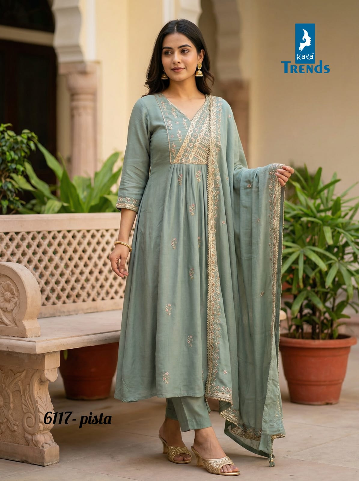 Design 6117 Kaya Trends Chanderi Readymade Anarkali Suits Supplier Ahmedabad