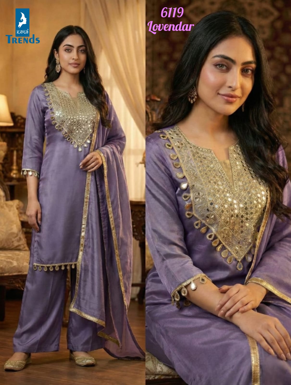 Design 6119 Kaya Roman Readymade Plazzo Style Suits Wholesaler