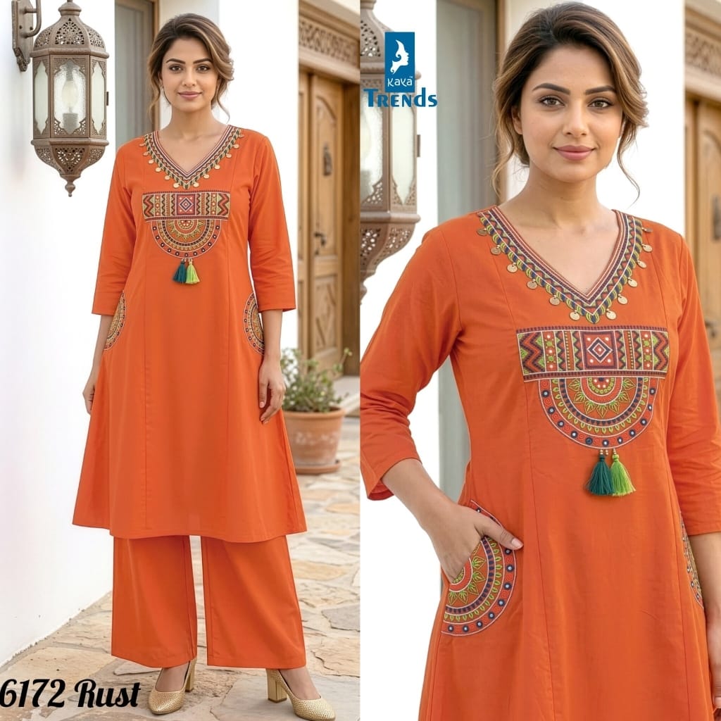 Design 6172 Colors Kaya Trends Cotton Kurti Plazzo Set Manufacturer Ahmedabad