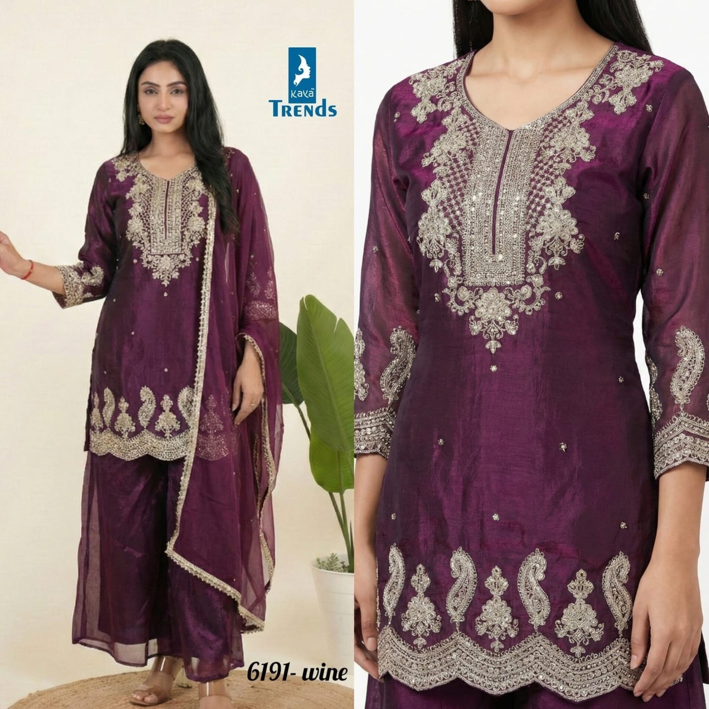 Design 6191 Kaya Satin Readymade Plazzo Style Suits Supplier India