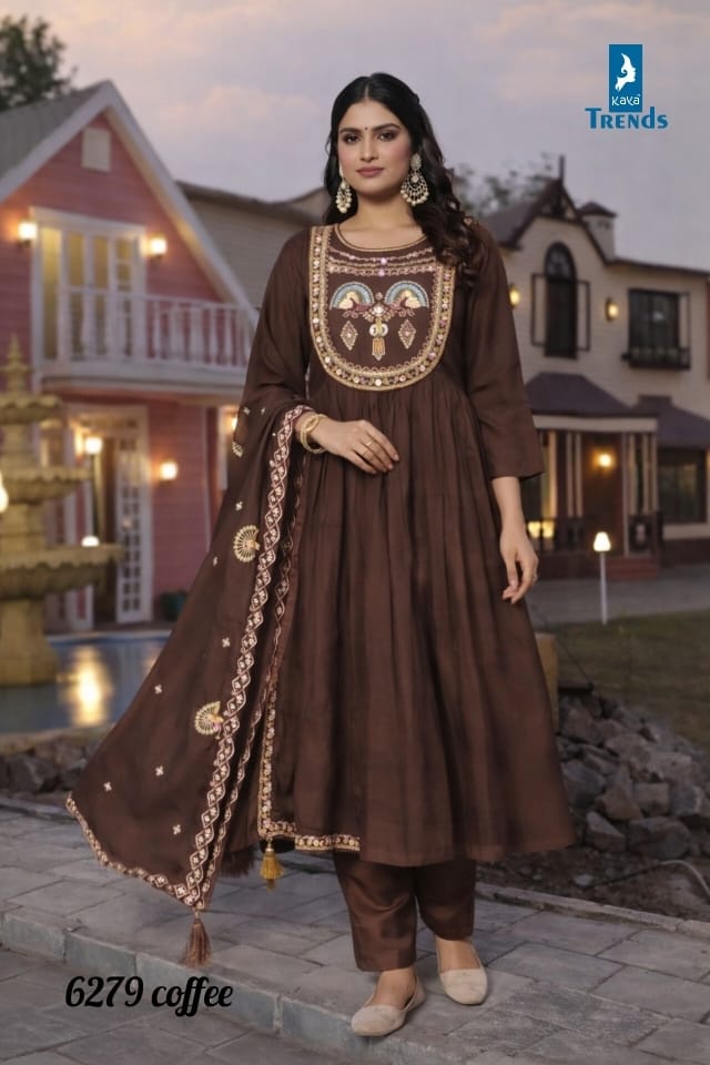 Design 6279 Kaya Trends Chanderi Readymade Anarkali Suits Exporter