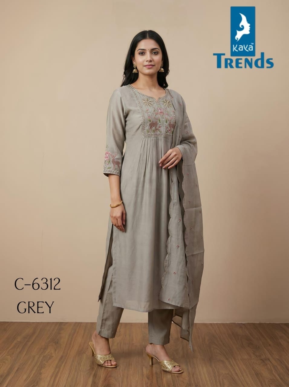 Design 6312 Kaya Trends Chanderi Readymade Pant Style Suits Wholesaler