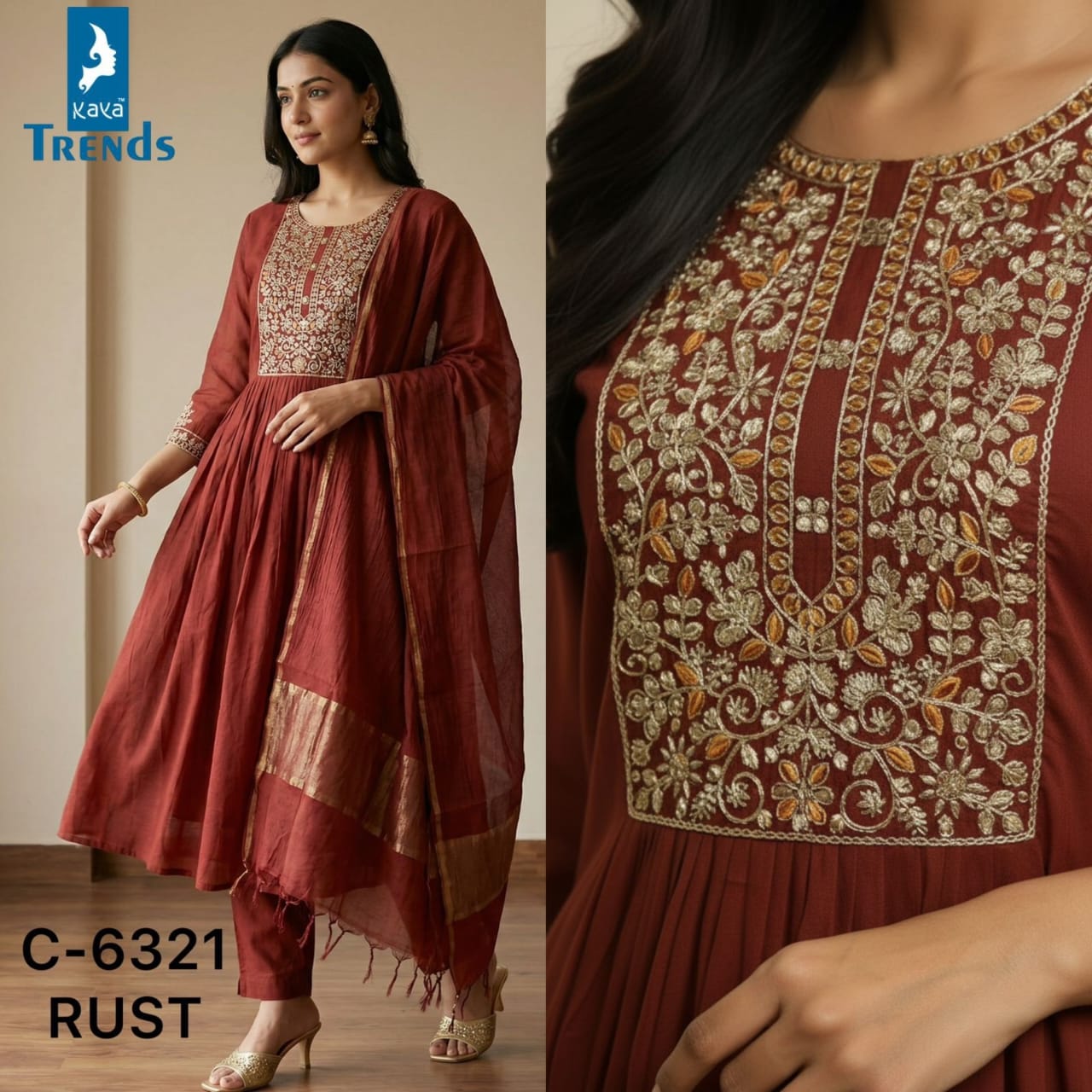 Design 6321 Kaya Trends Chanderi Readymade Anarkali Suits Exporter Gujarat