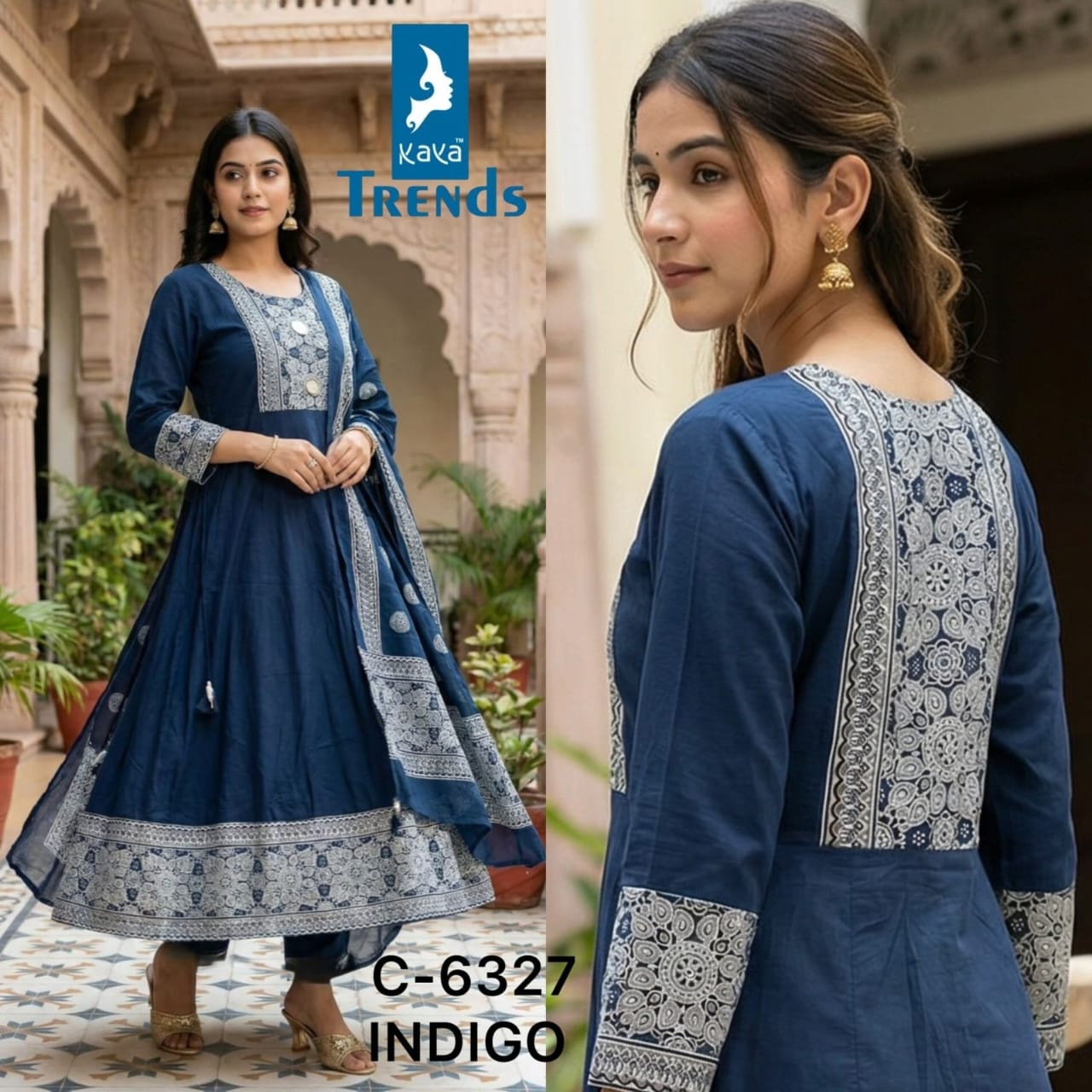 Design 6327 Kaya Trends Cotton Readymade Anarkali Suits Exporter India