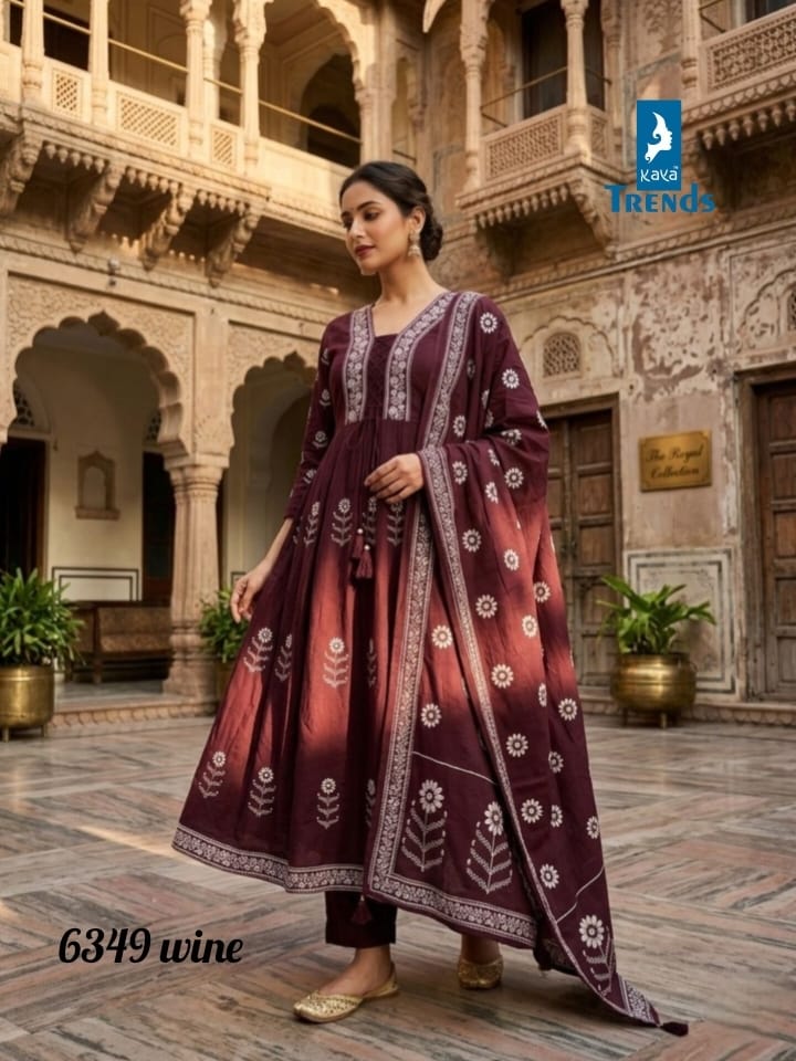 Design 6349 Kaya Trends Pure Cotton Readymade Anarkali Suits Wholesale Price