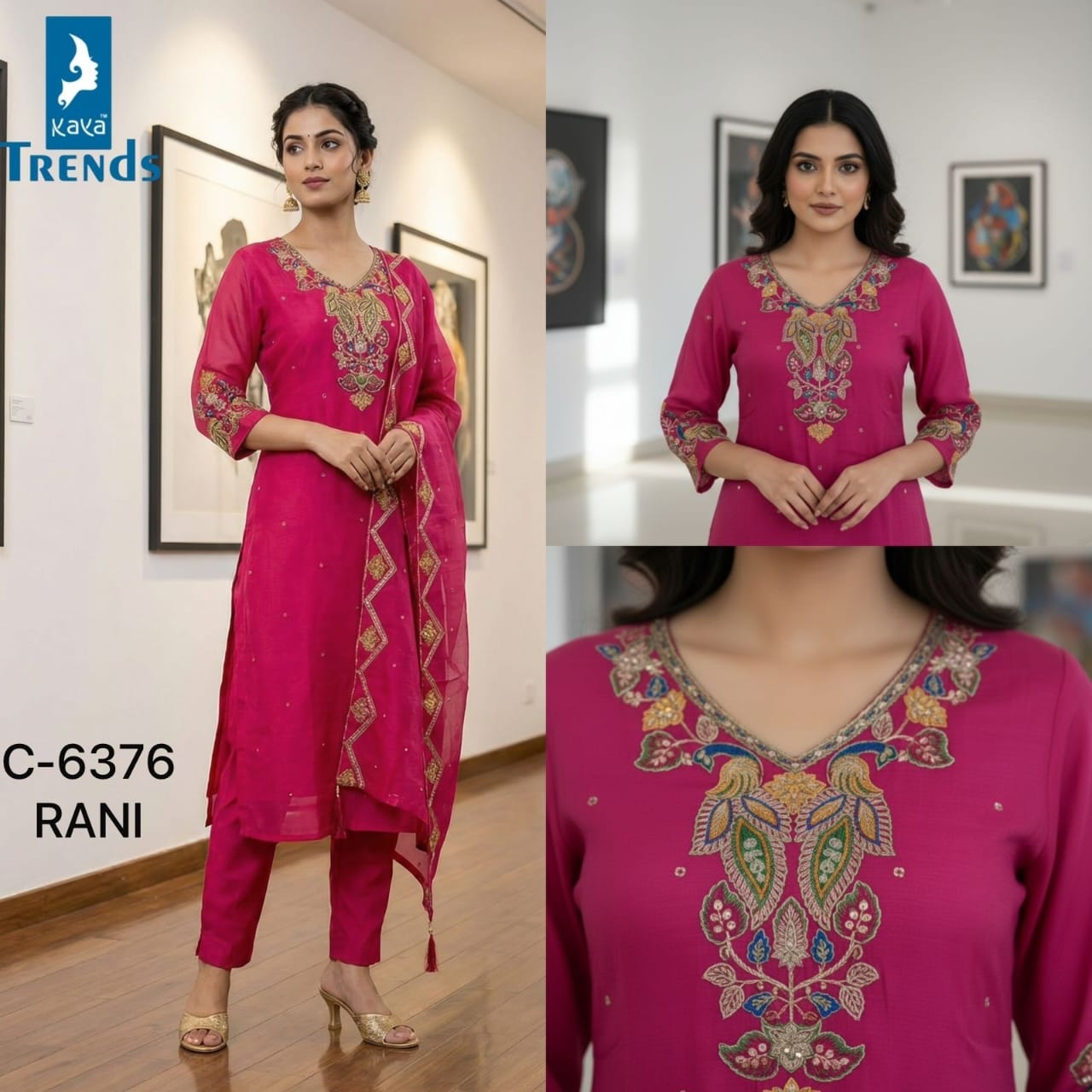 Design 6376 Kaya Trends Mul Chanderi Readymade Pant Style Suits Supplier India