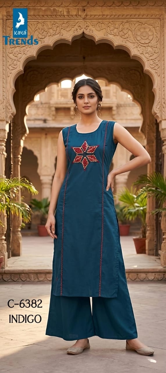 Design 6382 Kaya Trends Cotton Kurti Plazzo Set Exporter Ahmedabad