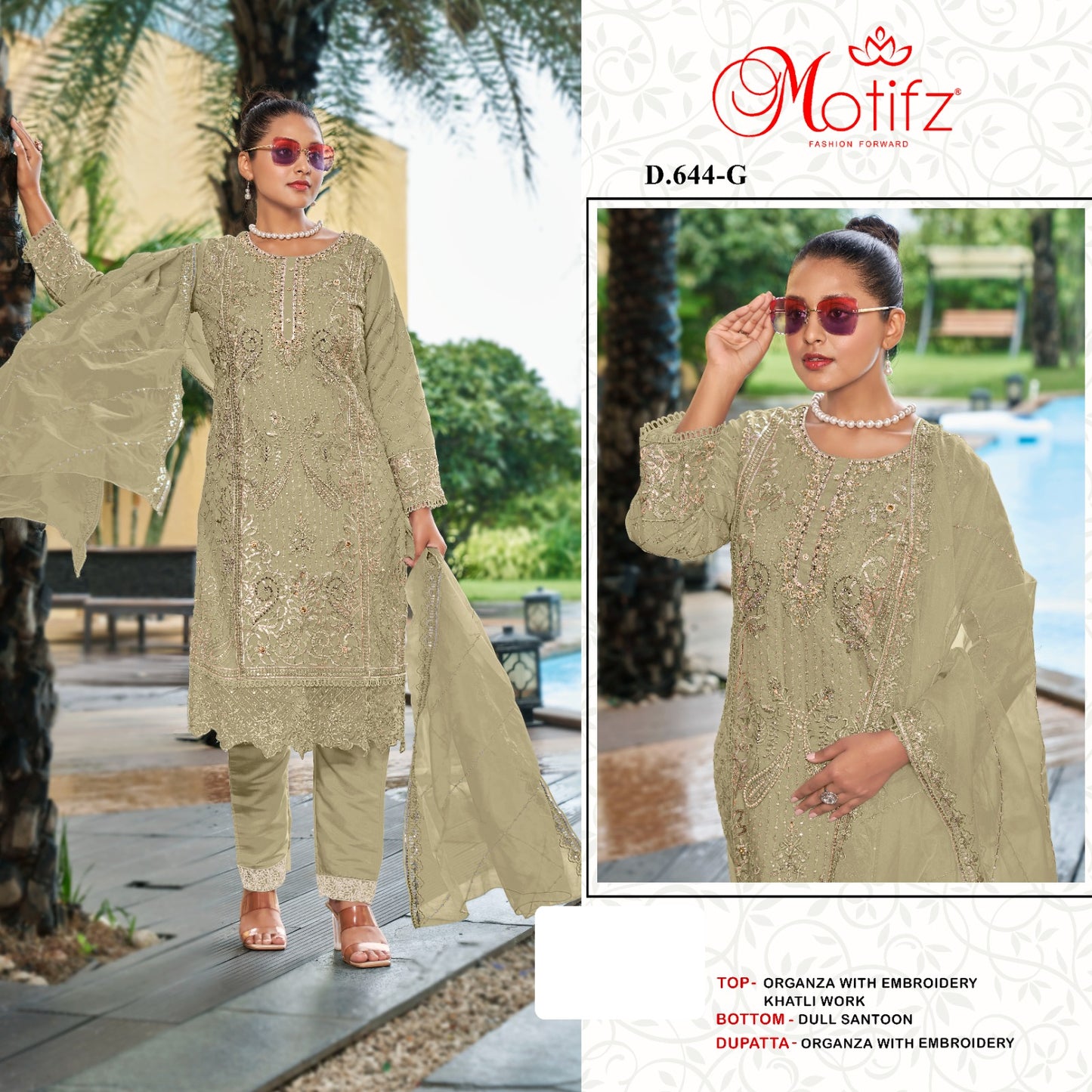 Design 644 Motifz Organza Pakistani Salwar Suits Wholesale Price