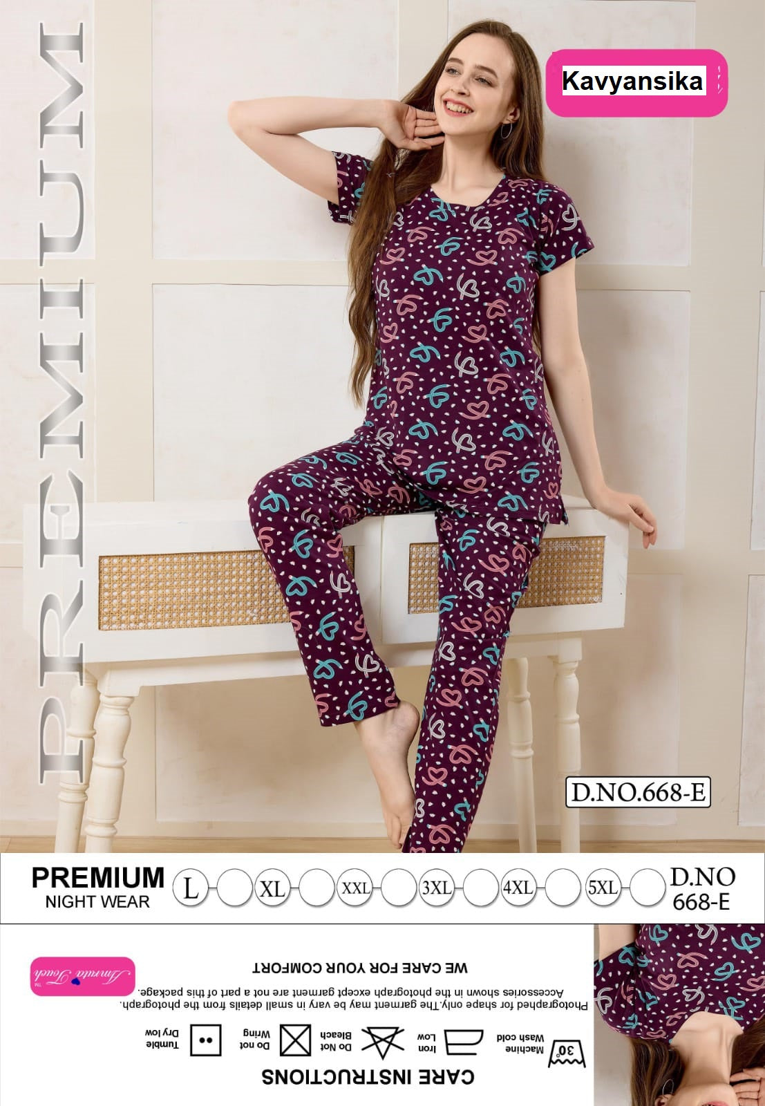 Design 668 Kavyansika Hosiery Cotton Pyjama Night Suits Exporter India