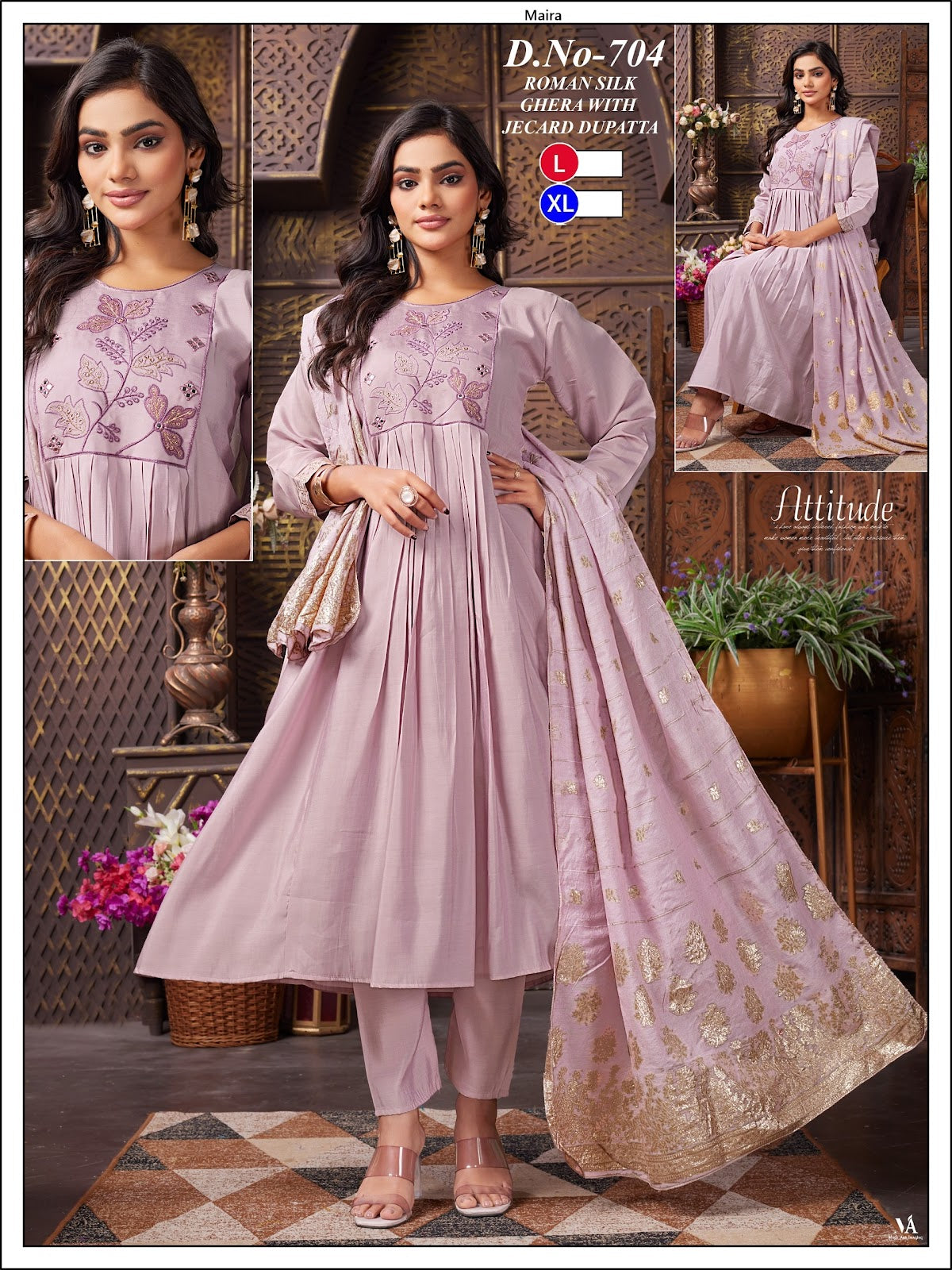 Design 701-706 Maira Roman Silk Readymade Anarkali Suits Manufacturer Ahmedabad