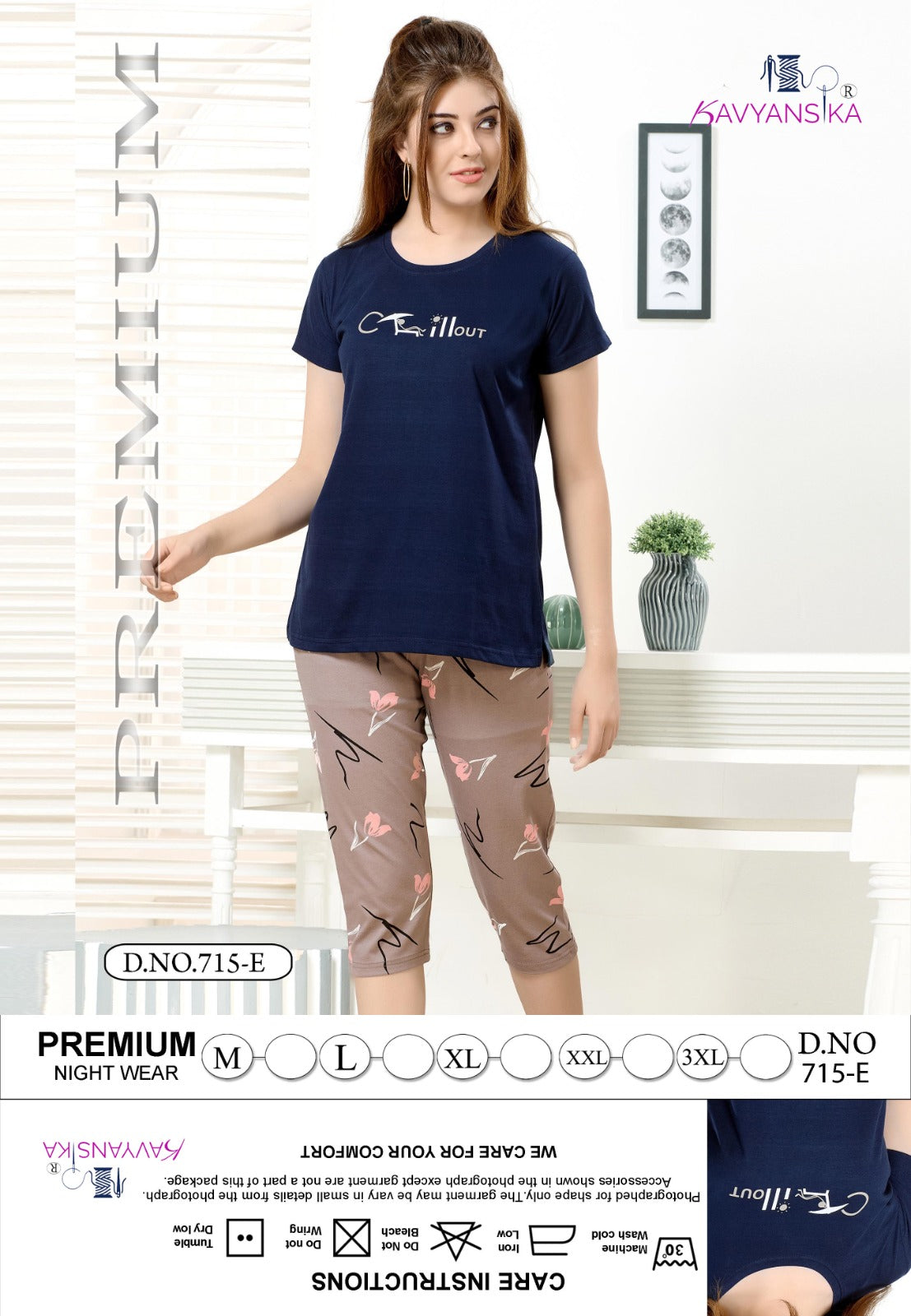 Design 715 Kavyansika Hosiery Cotton Capri Night Suits Wholesaler India
