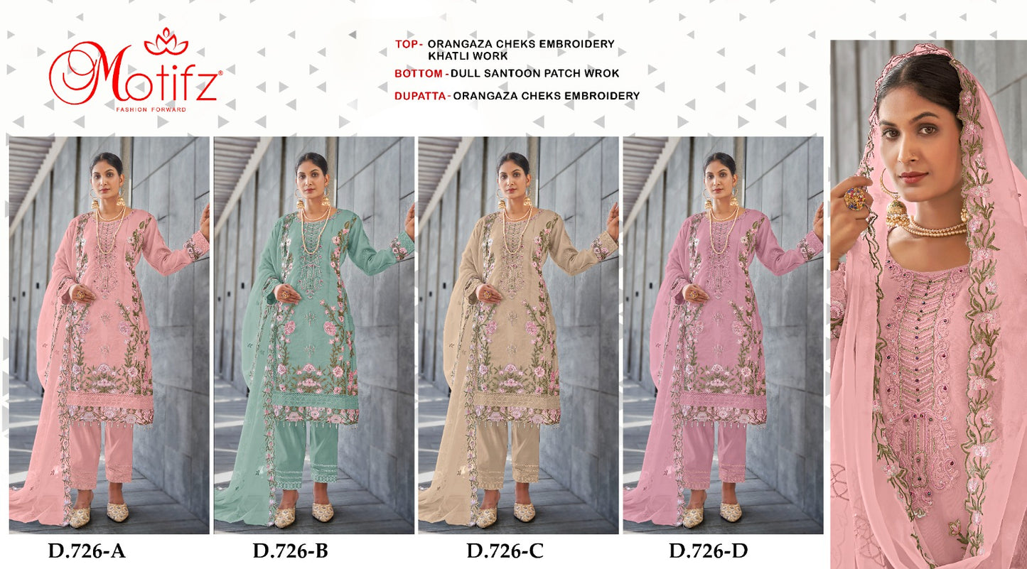 Design 726 Abcd Motifz Organza Pakistani Salwar Suits Wholesale