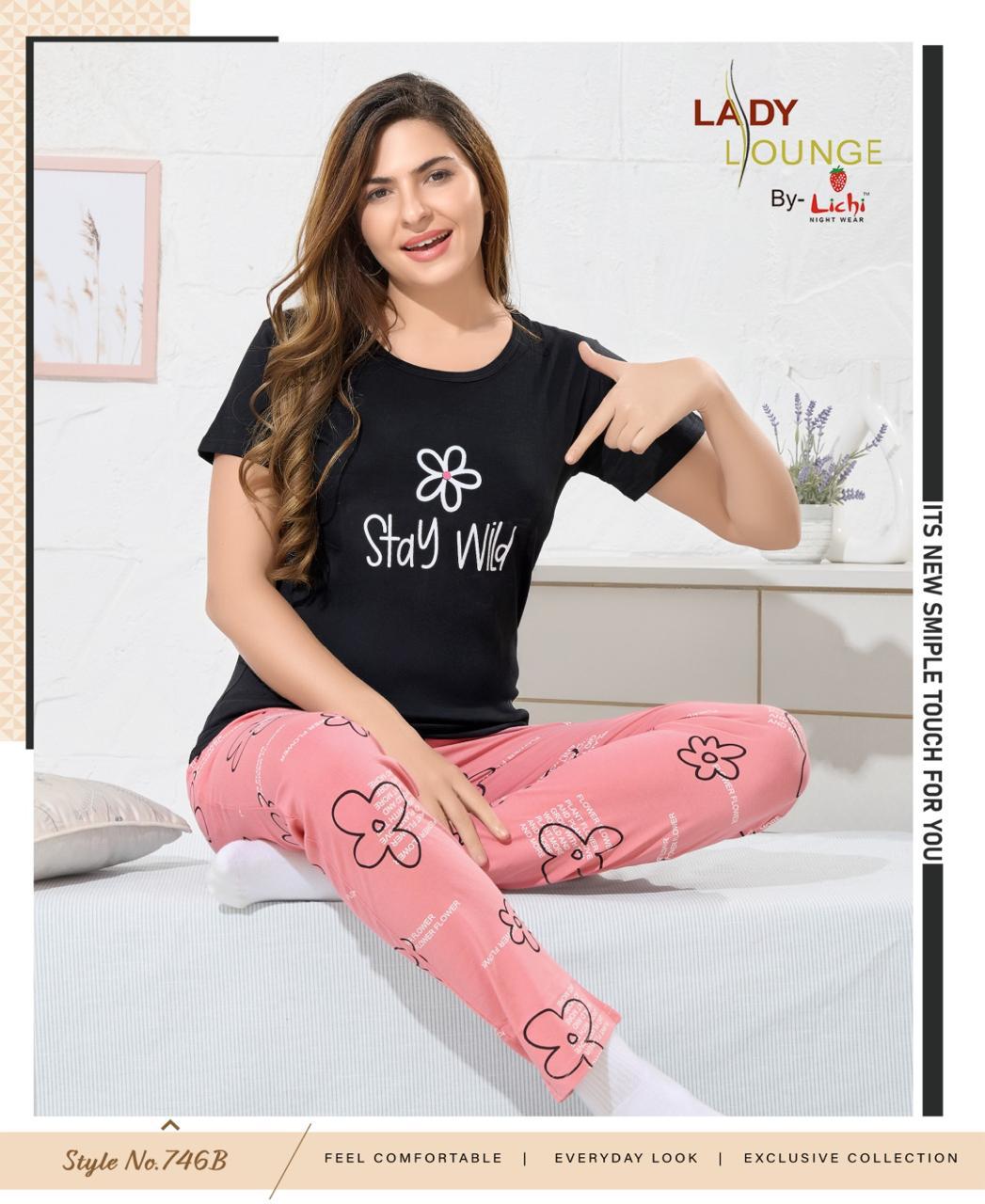 Design 746 Lichi Hosiery Cotton Pyjama Night Suits Wholesaler