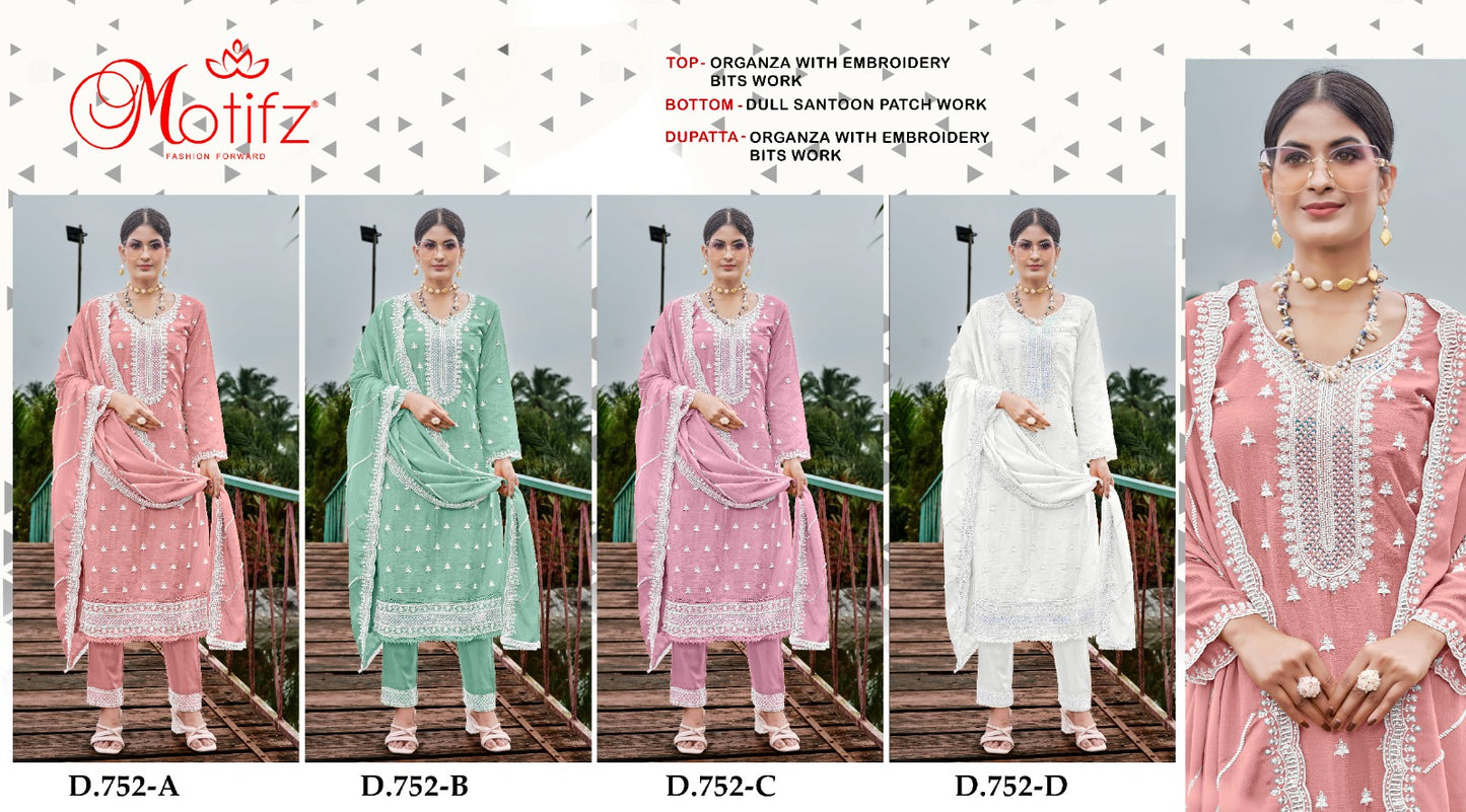 Design 752 Abcd Motifz Organza Pakistani Salwar Suits Manufacturer