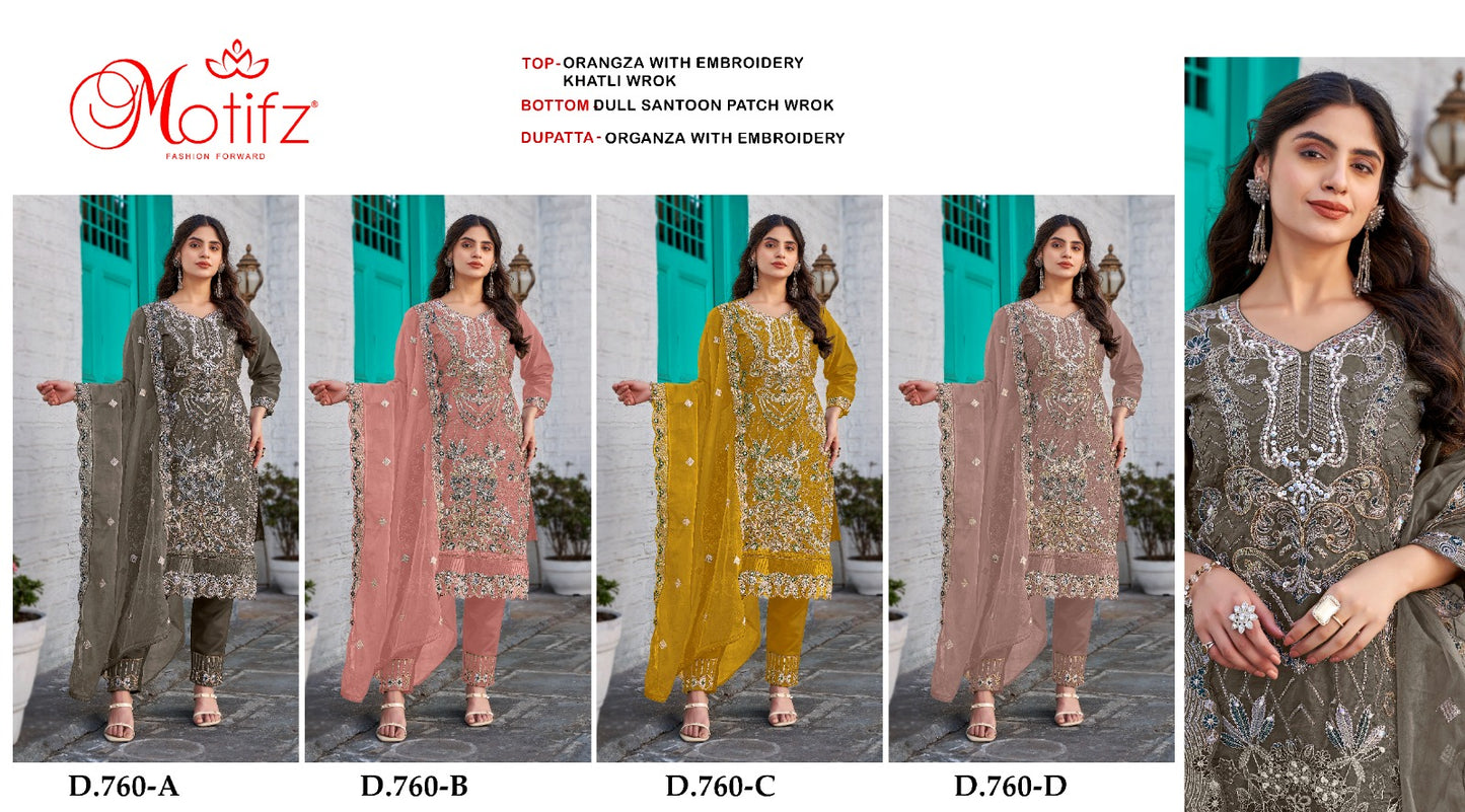 Design 760 Motifz Organza Pakistani Salwar Suits Supplier