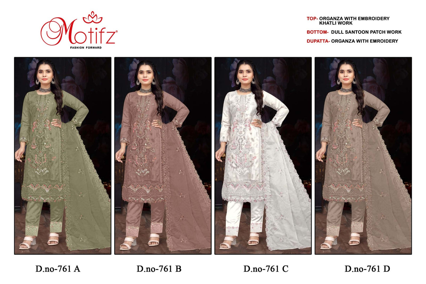Design 761 Motifz Organza Pakistani Salwar Suits Wholesaler India